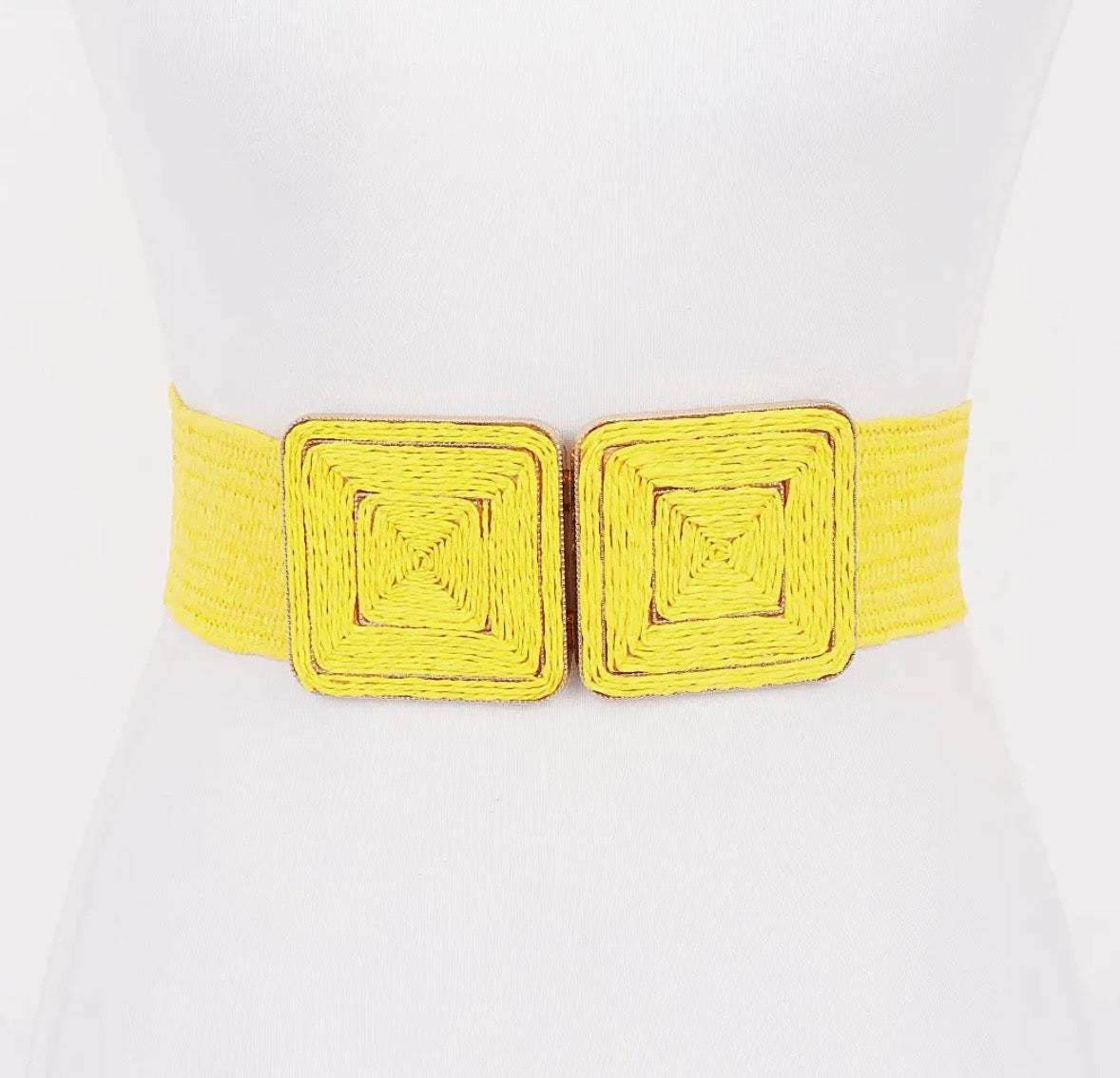 Faux Straw Two Buckle Elastic Belt