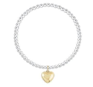 Extends Classic Mixed Metal 3mm Bracelet- Classic Gold 10mm Love Plush Charm