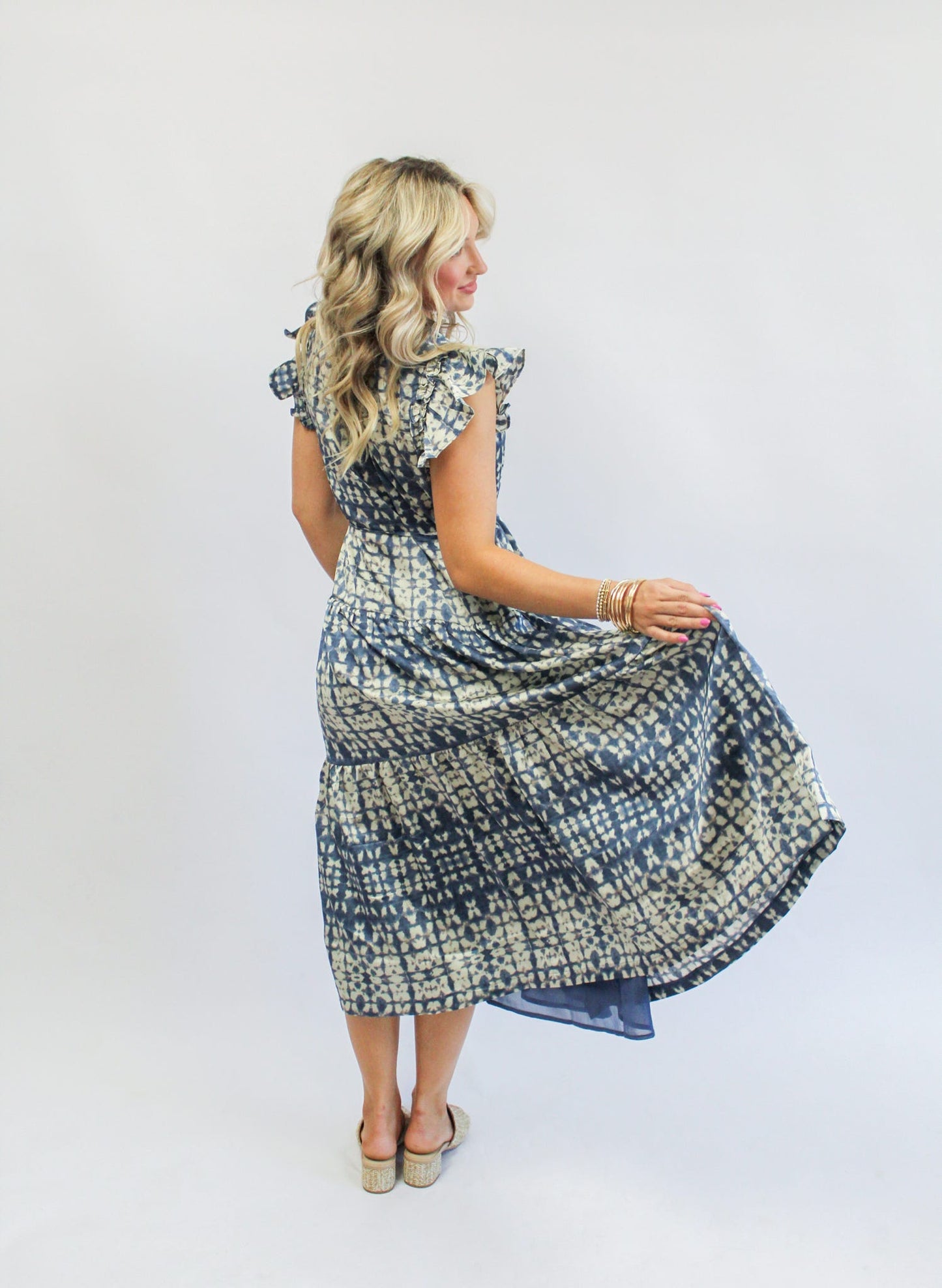 Dallas Dusty Navy Tiered Midi Dress