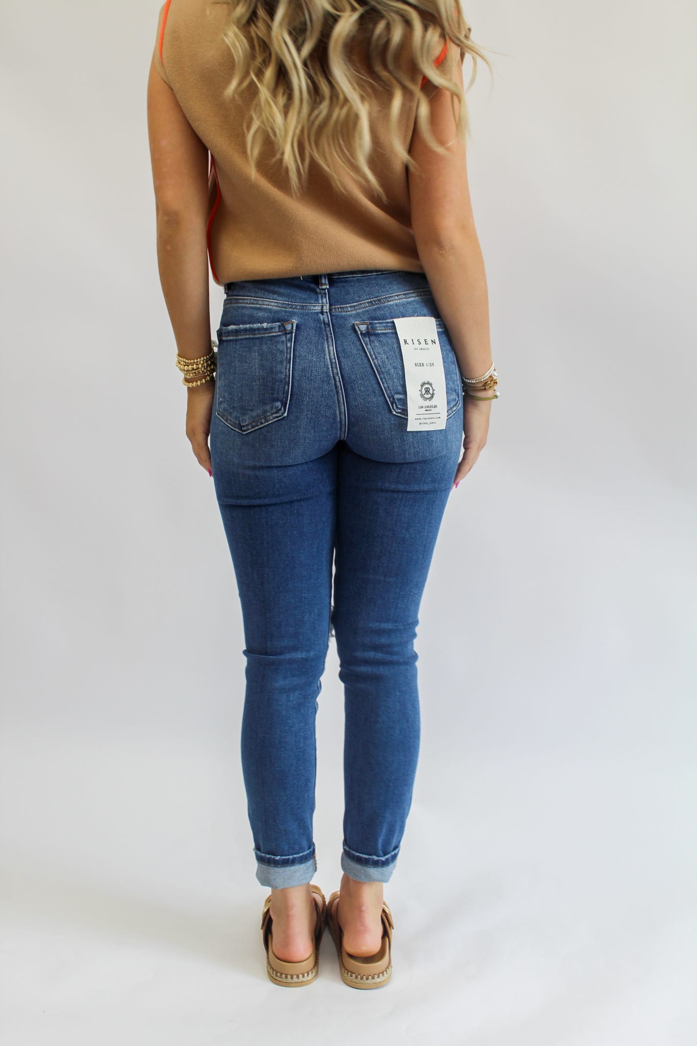 Dark High Rise-Ankle Skinny-Knee Distressed Jeans