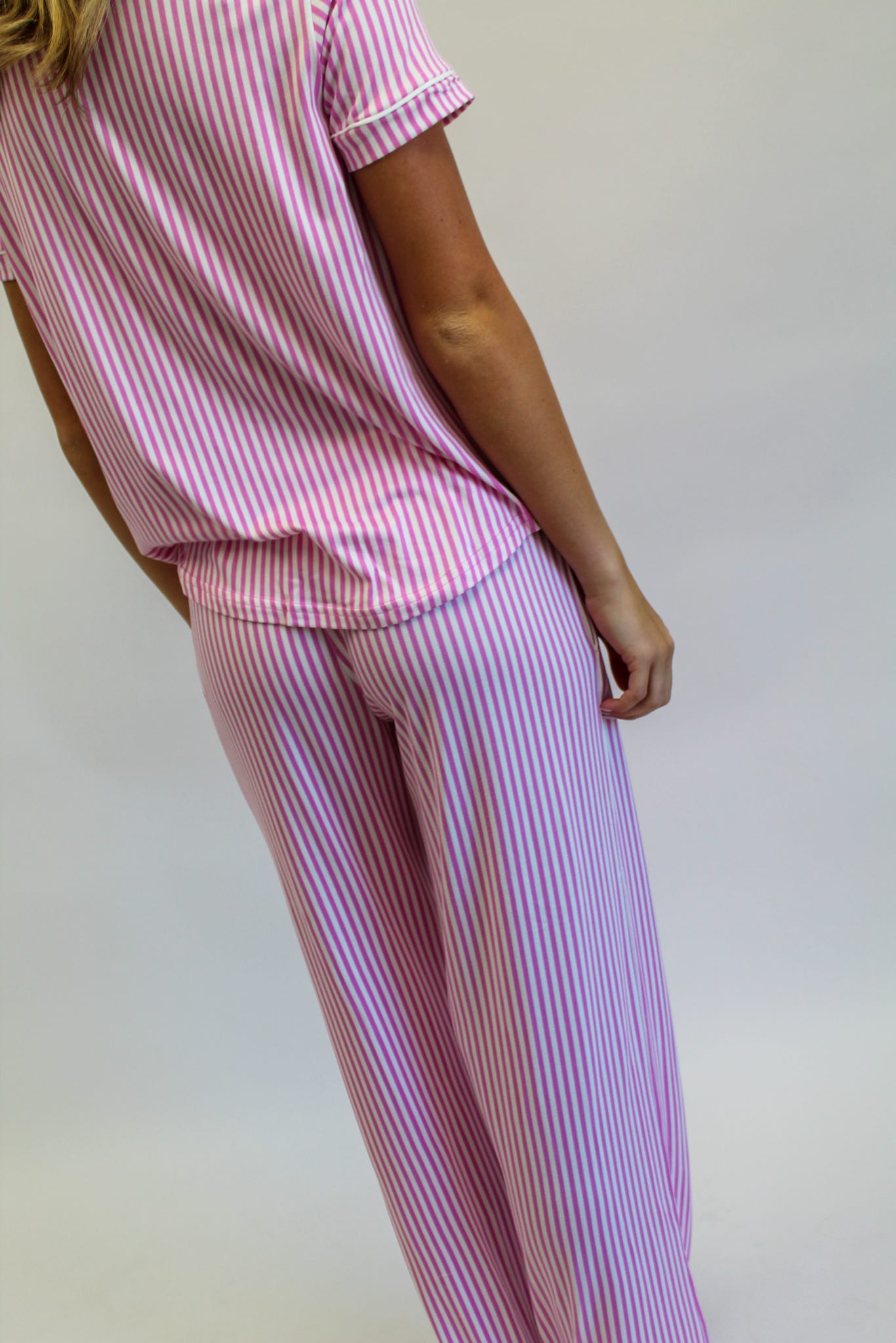 Pinstripe Short Sleeve Button Up Sleep Shirt Pink/White