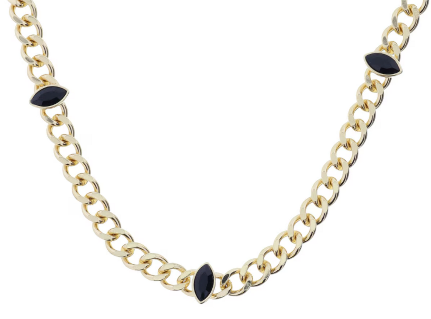 Shiny Gold Curb Chain Station Necklace