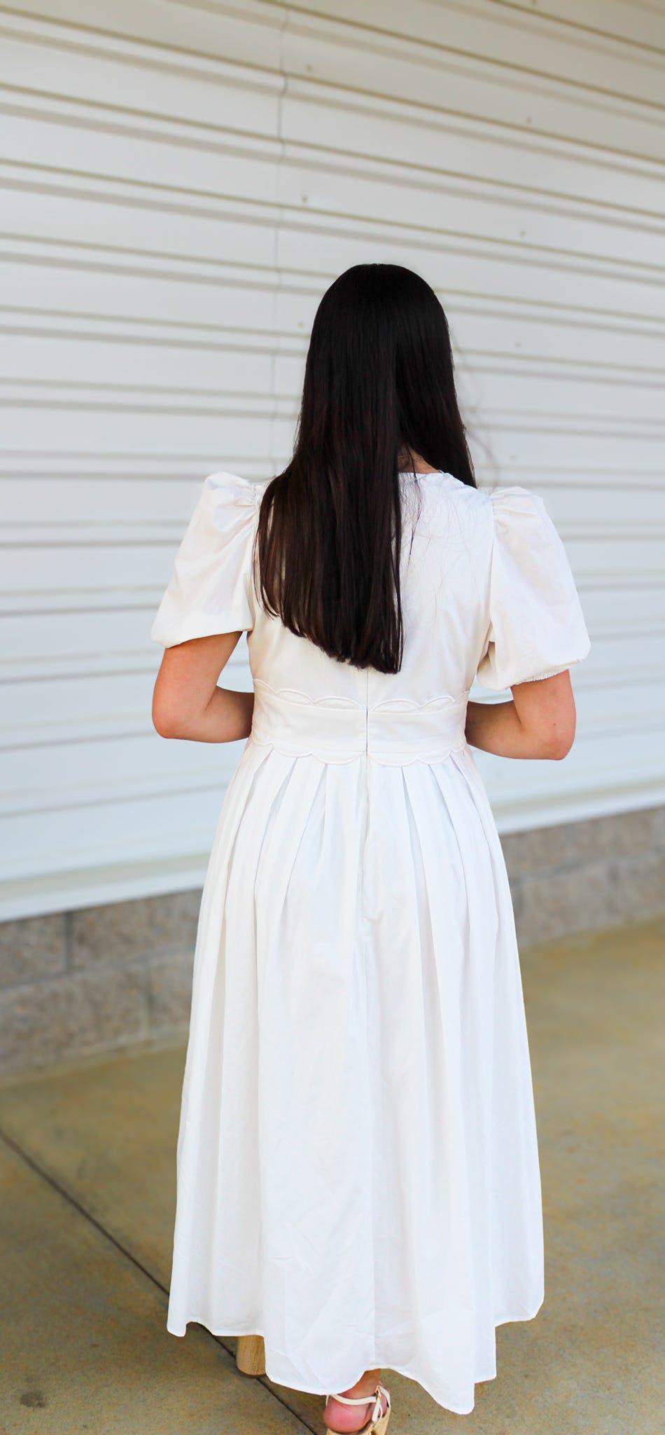 Viola V Neckline Scalloped Dress