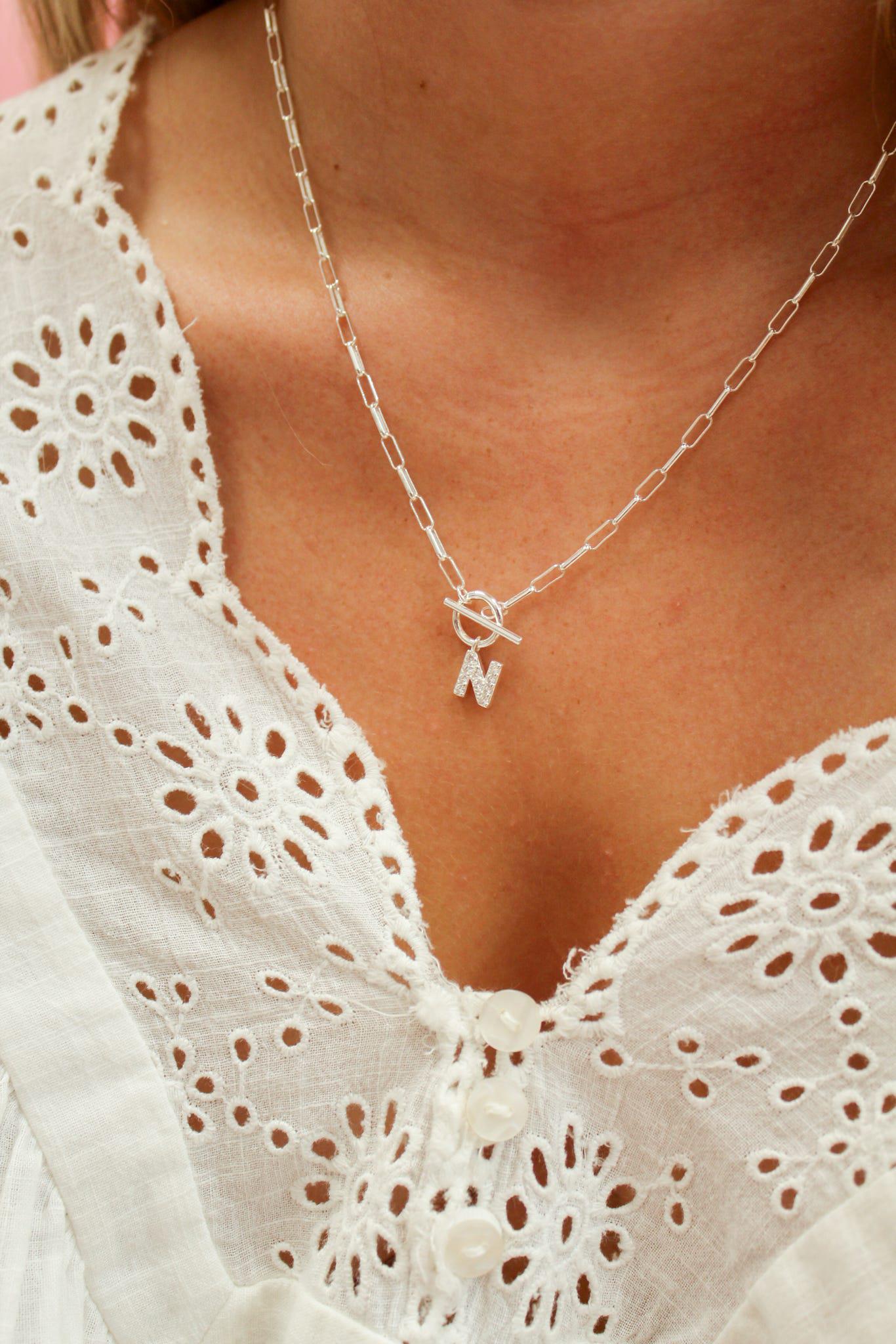 Sparkle Mini Toggle Initial Necklace