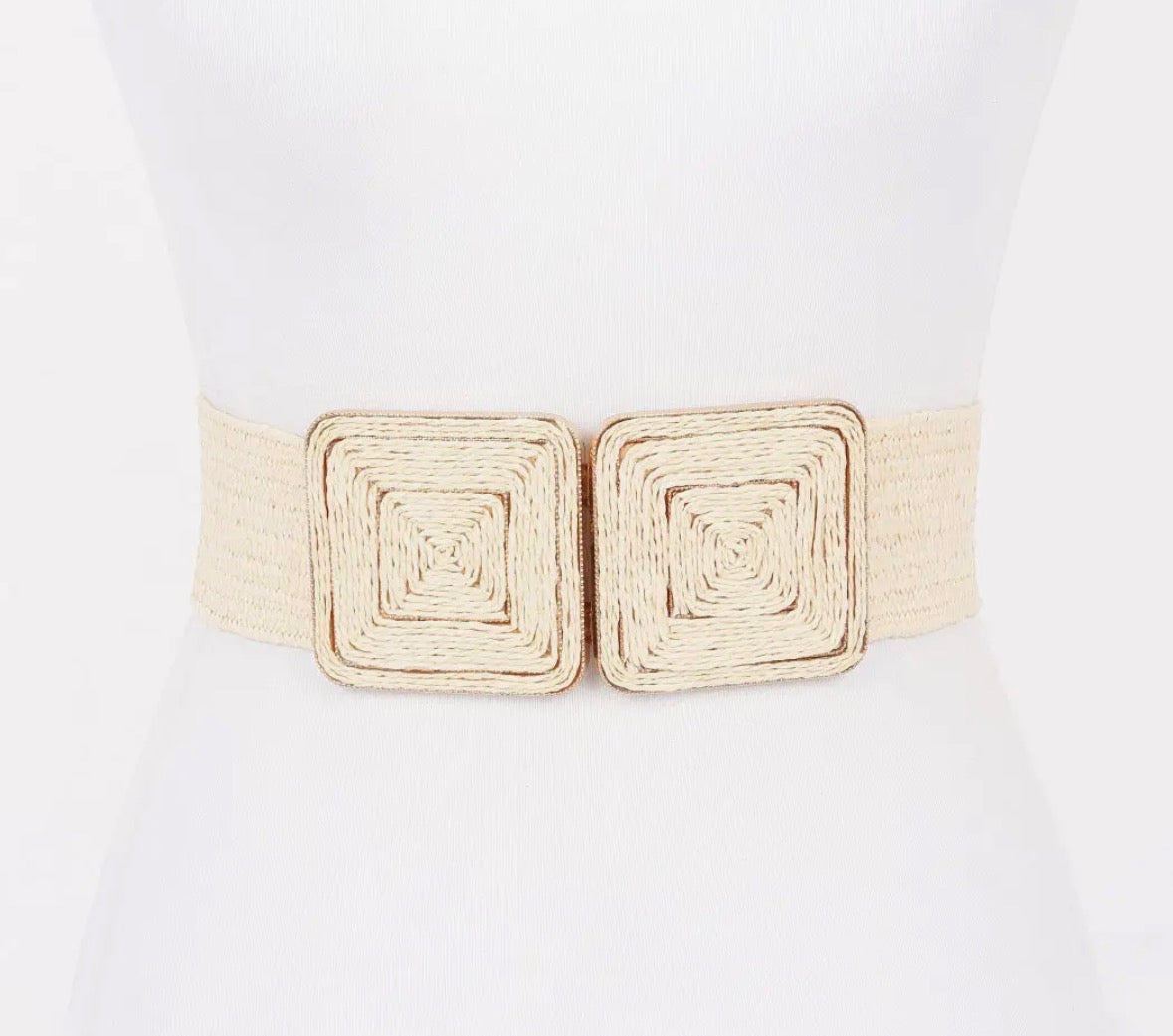 Faux Straw Two Buckle Elastic Belt