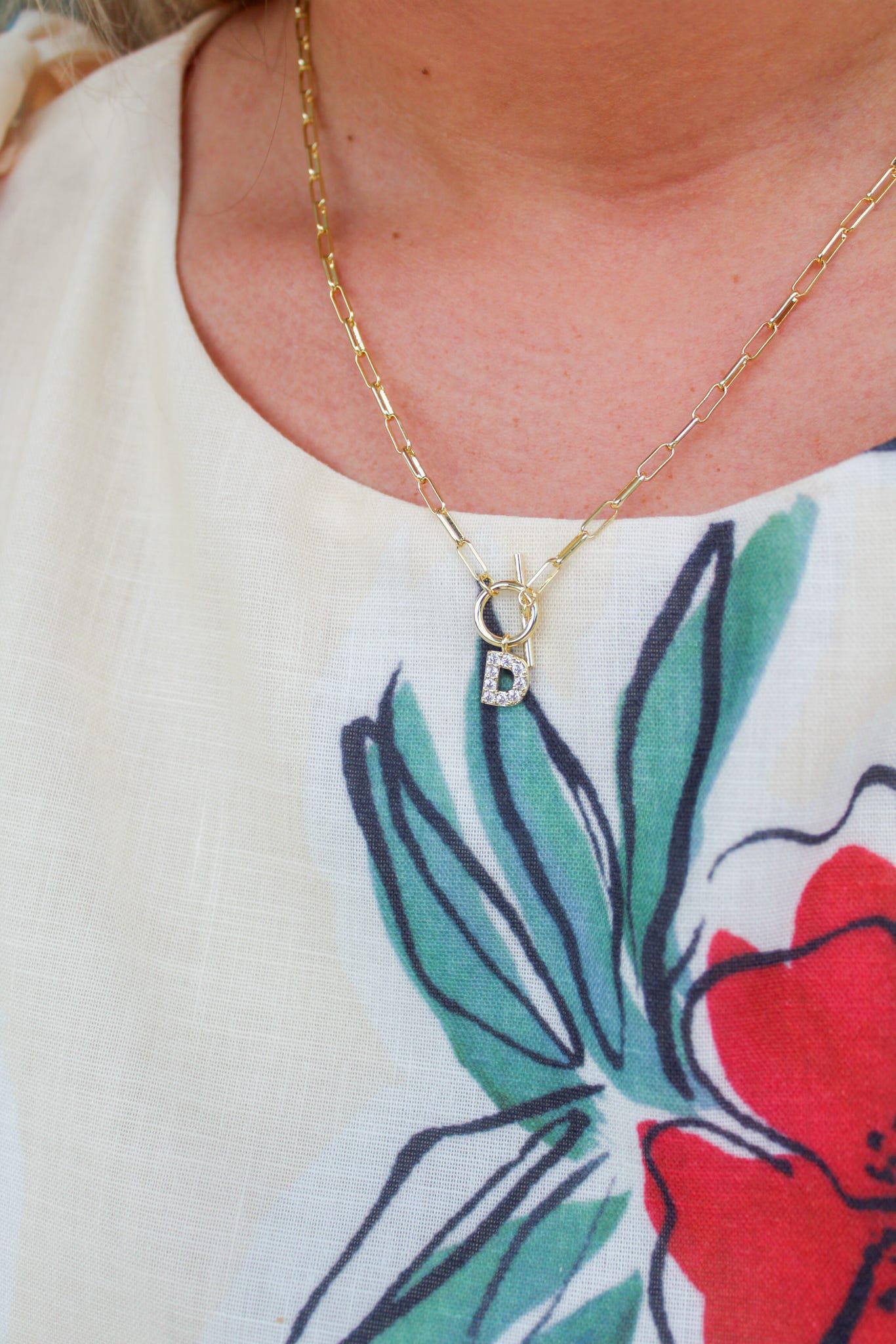 Sparkle Mini Toggle Initial Necklace