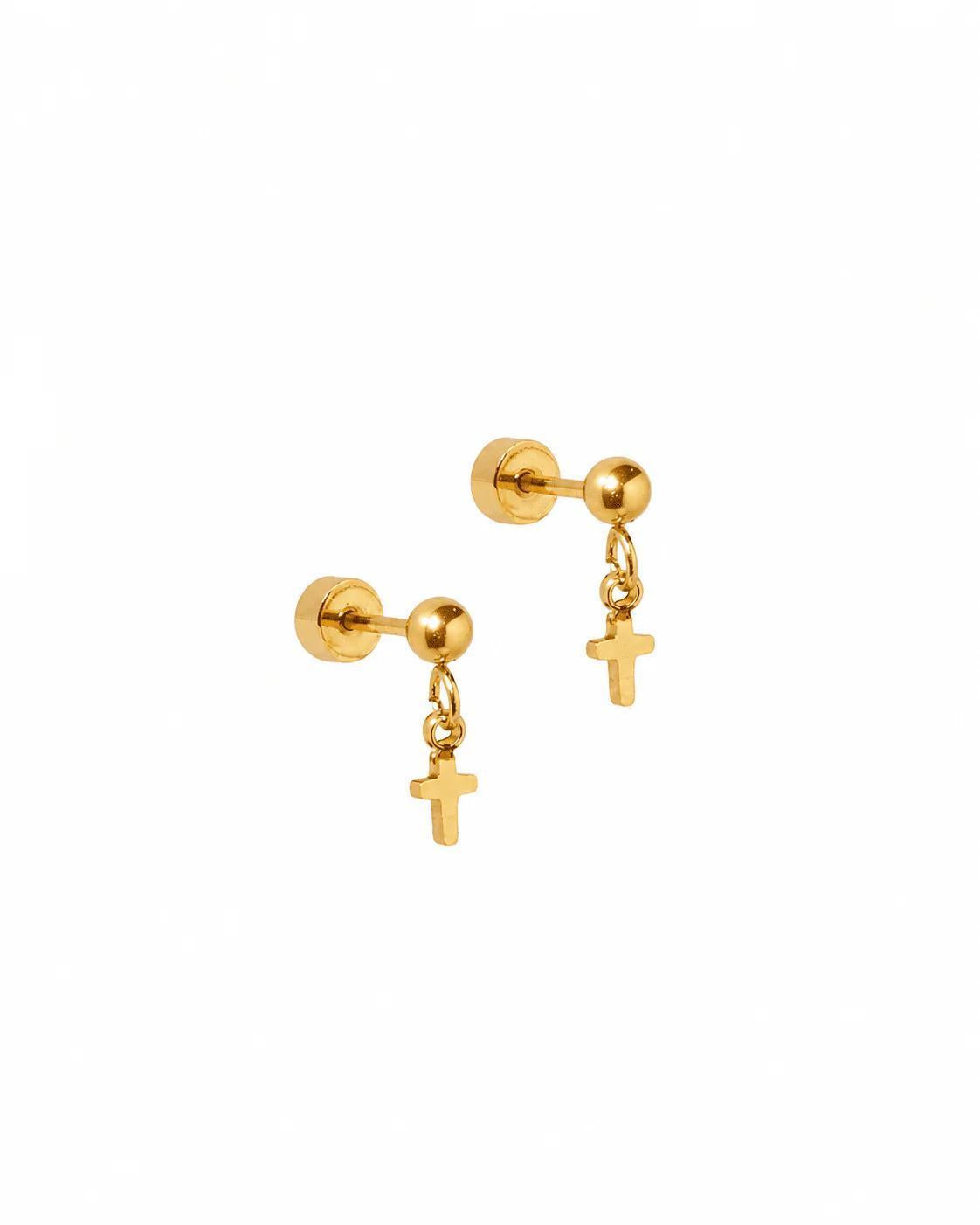 Gold Millie Cross Screwback Stud Earrings