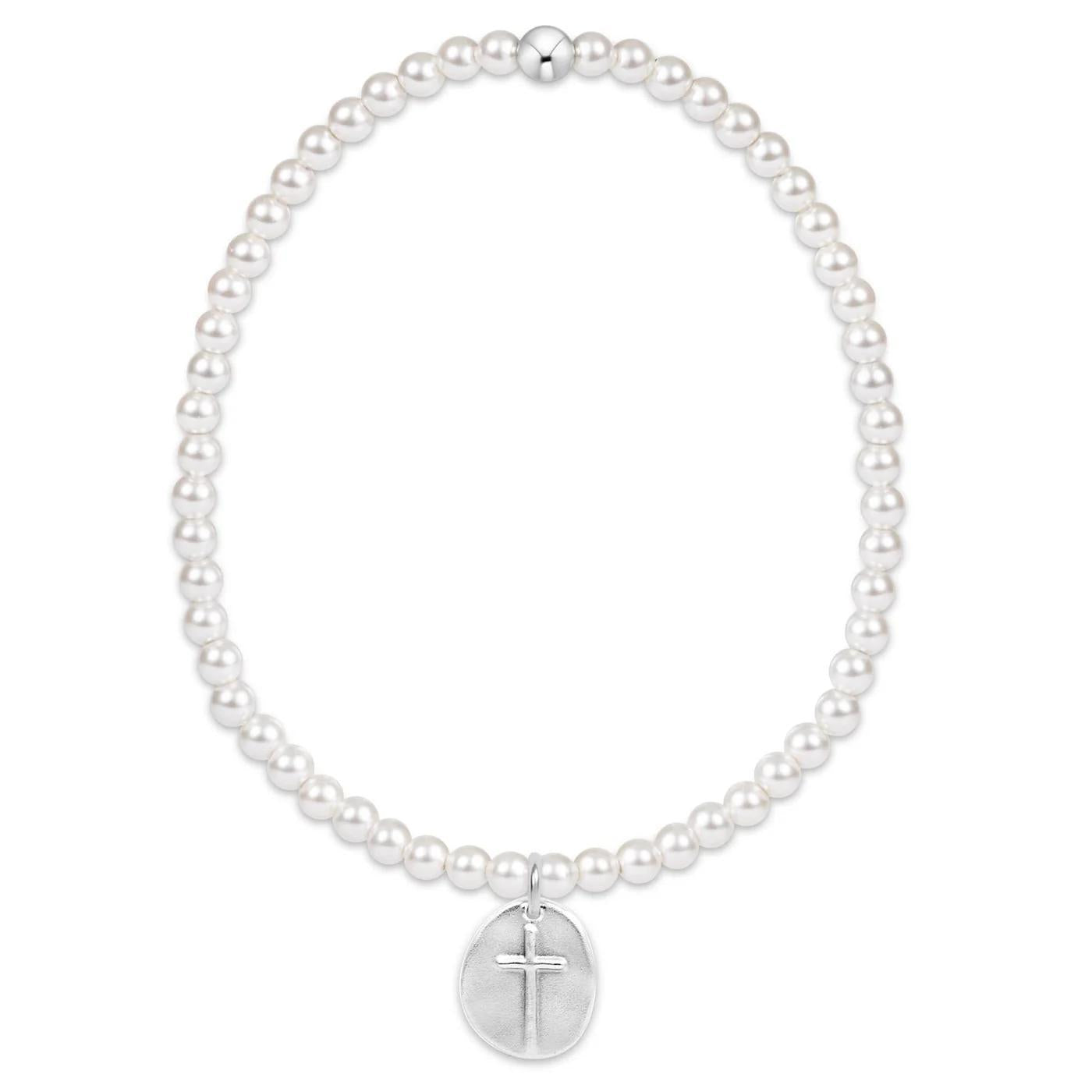 Classic Pearl 4mm Bead Bracelet- Inspire Sterling Charm