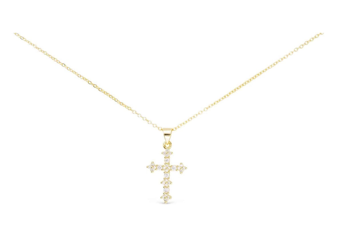 Gold CZ Timeless Cross Necklace