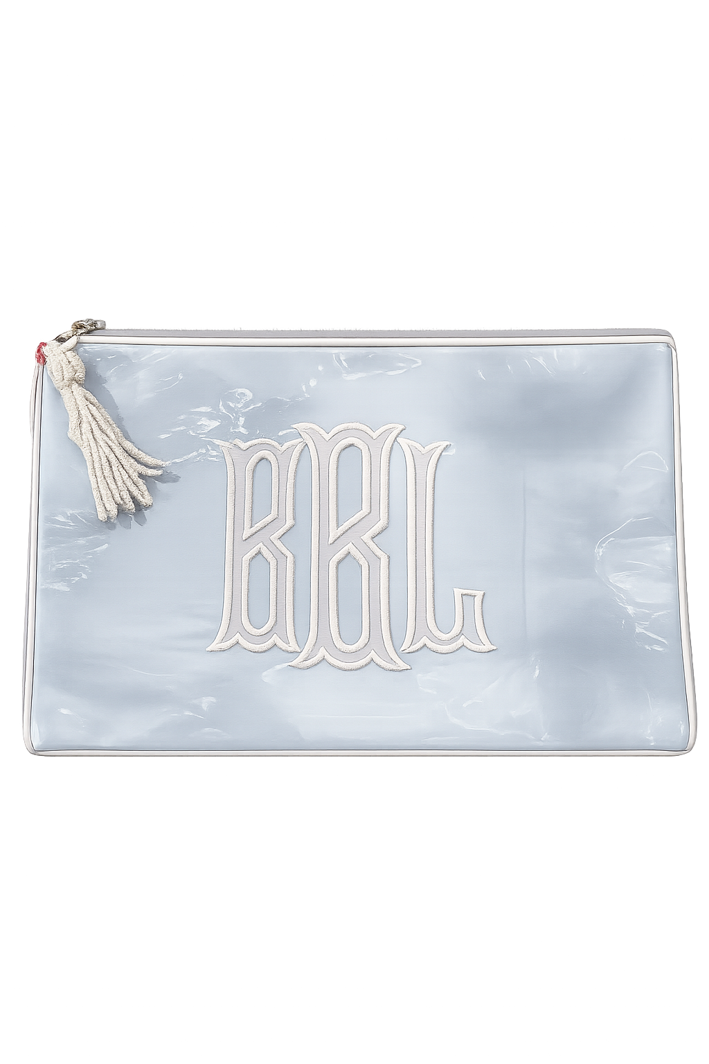 Light Blue/White Monogrammed Clutch Bag