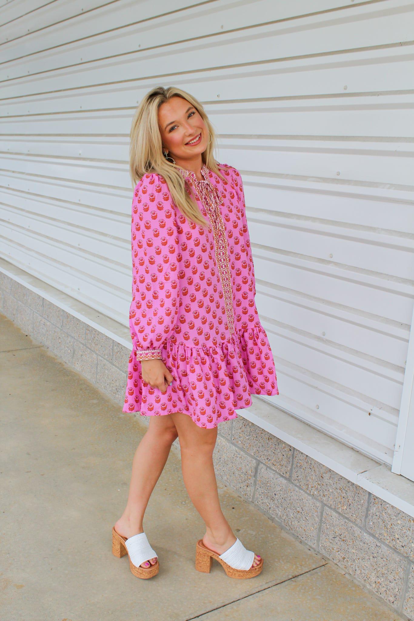 Natasha Floral Foulard Dress- Pink