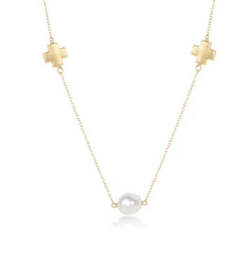 15" Choker Signature Cross Admire Simplicity Chain Gold- Pearl