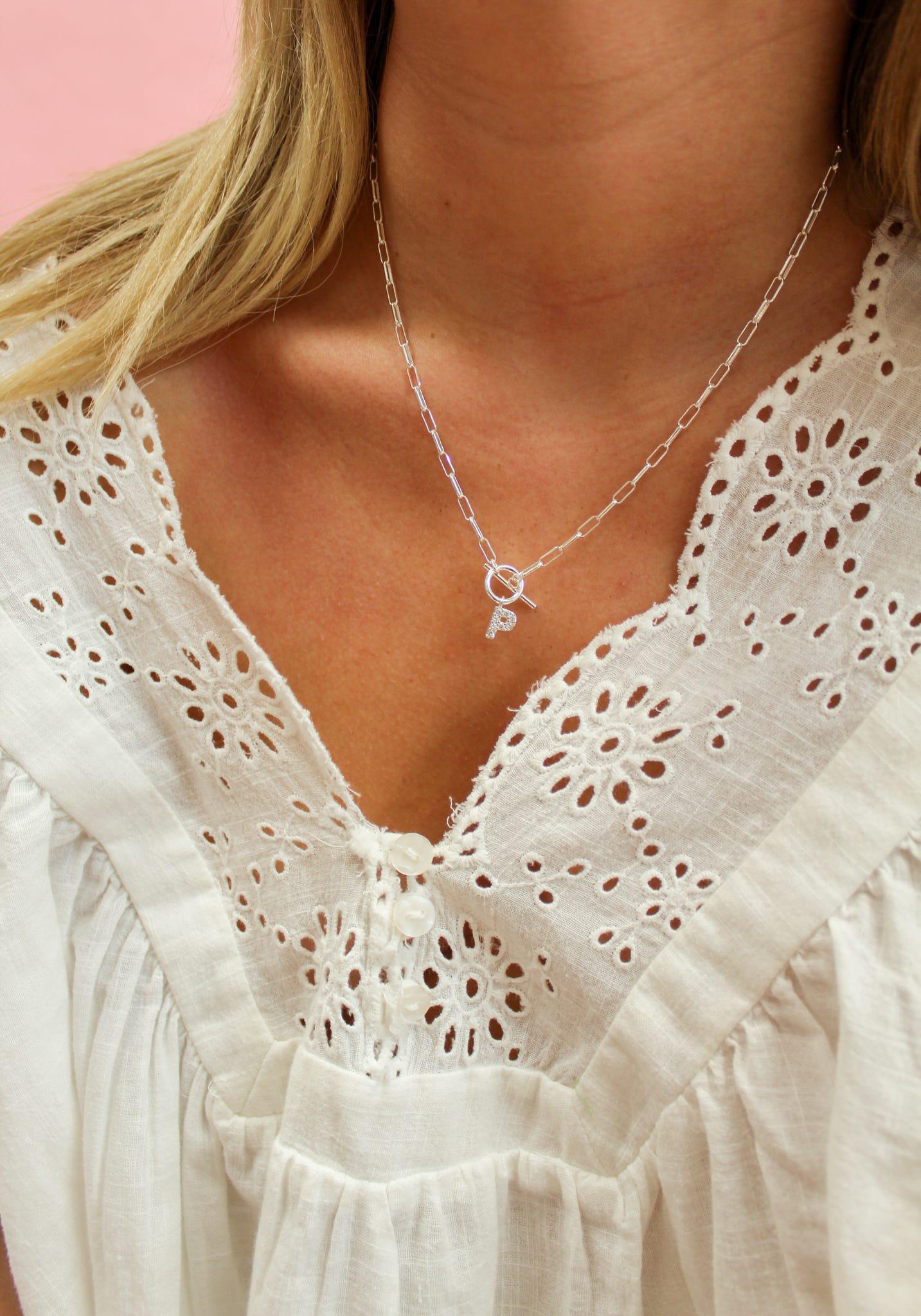 Sparkle Mini Toggle Initial Necklace