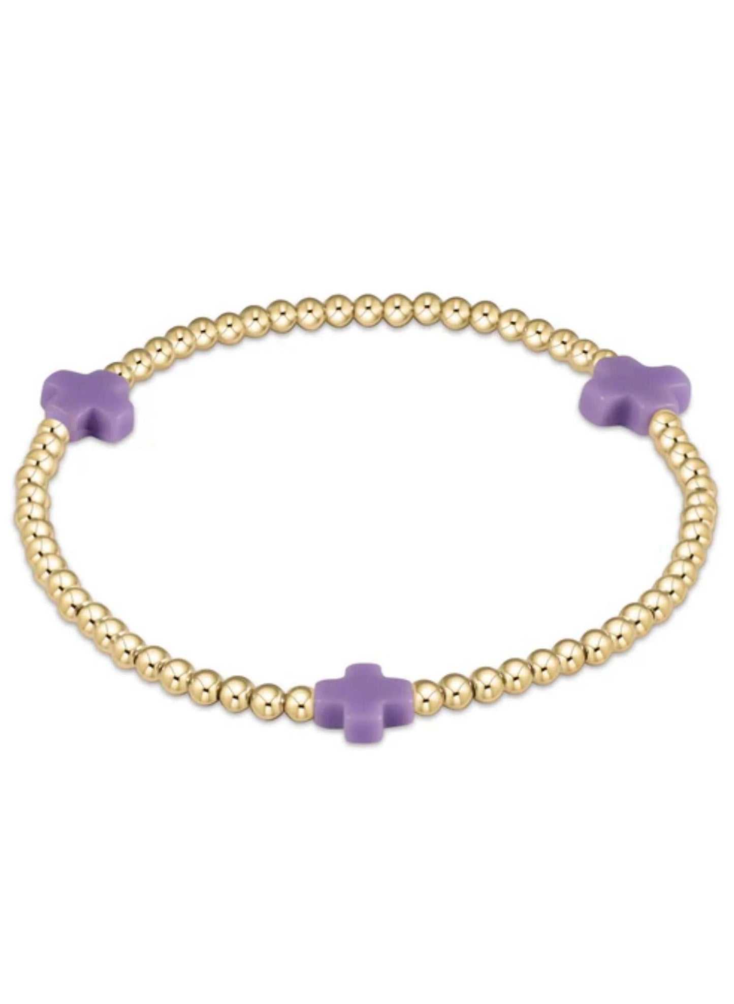 Egirl Signature Cross Small Gold Pattern 2mm Bead Bracelet- Purple