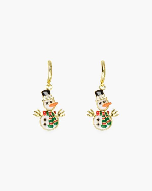 Gold Movable Snowman Dangle Earrings