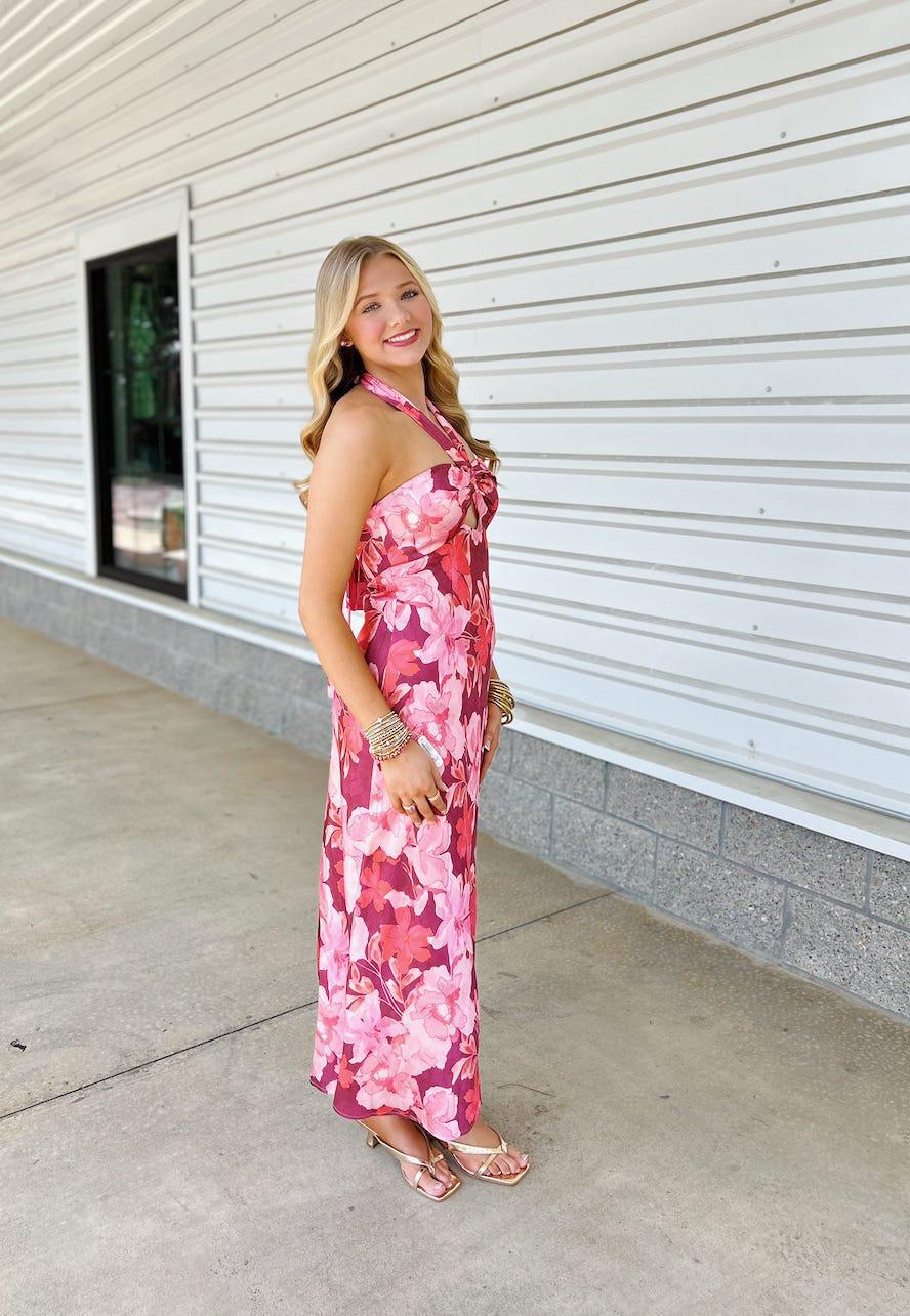 Bridgette Burgundy Halter Neck Dress