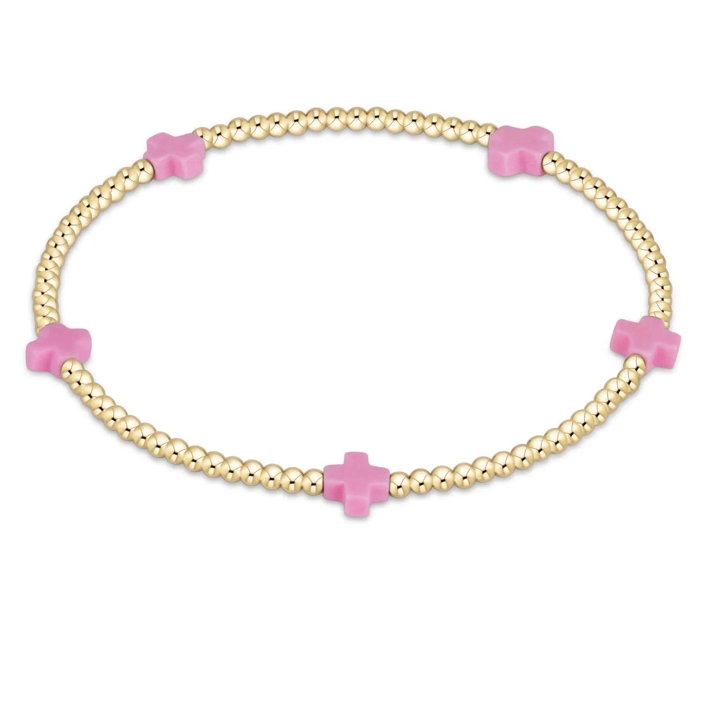 Egirl Signature Cross Small Gold Pattern 2mm Bead Bracelet- Bright Pink