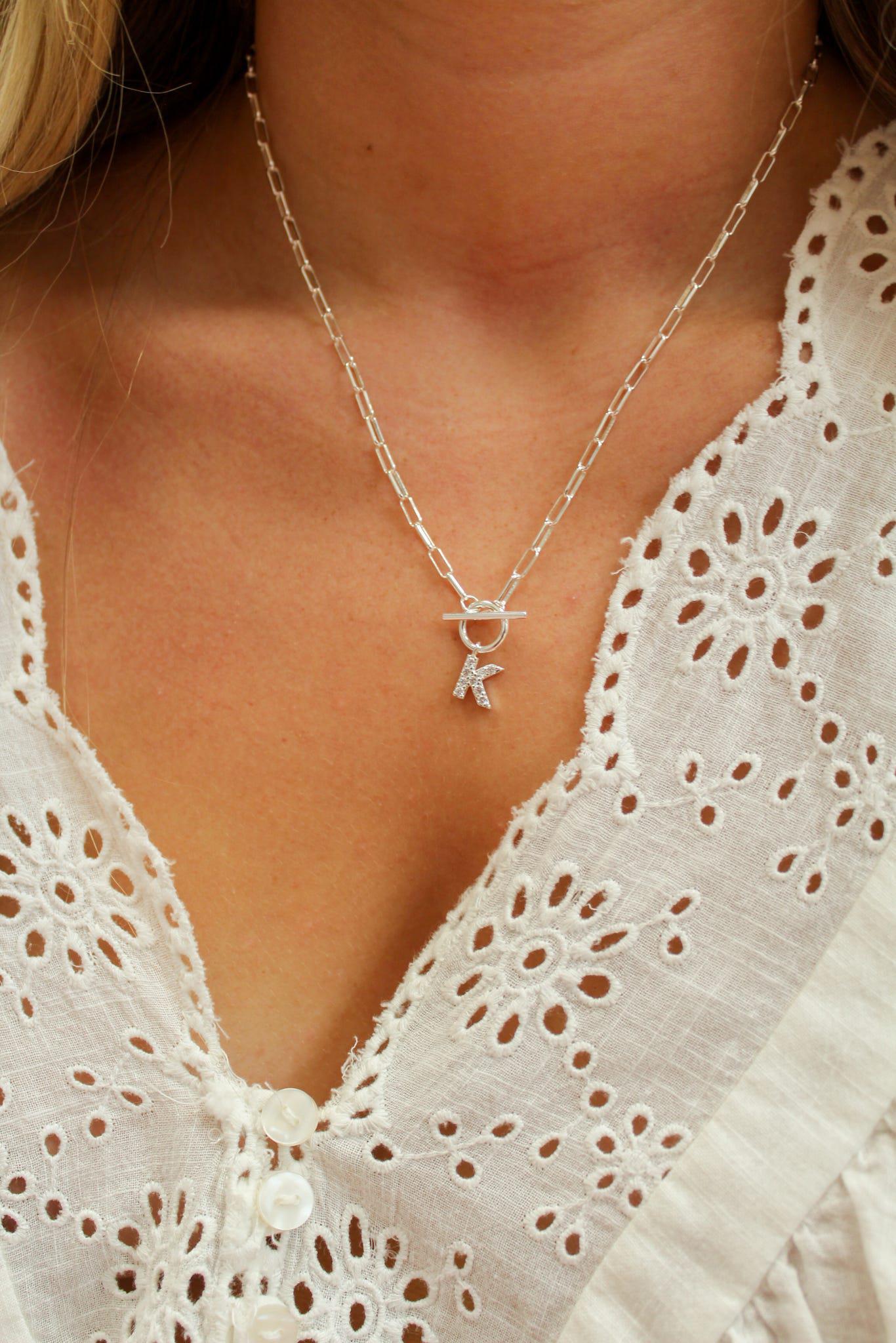 Sparkle Mini Toggle Initial Necklace