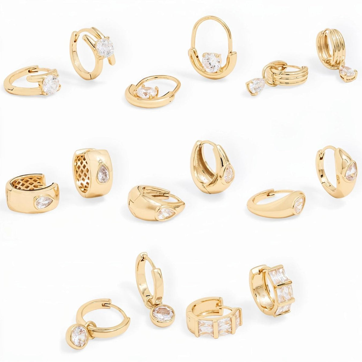 Asst Shine Bright Faux Diamond on Gold Hoops Earrings