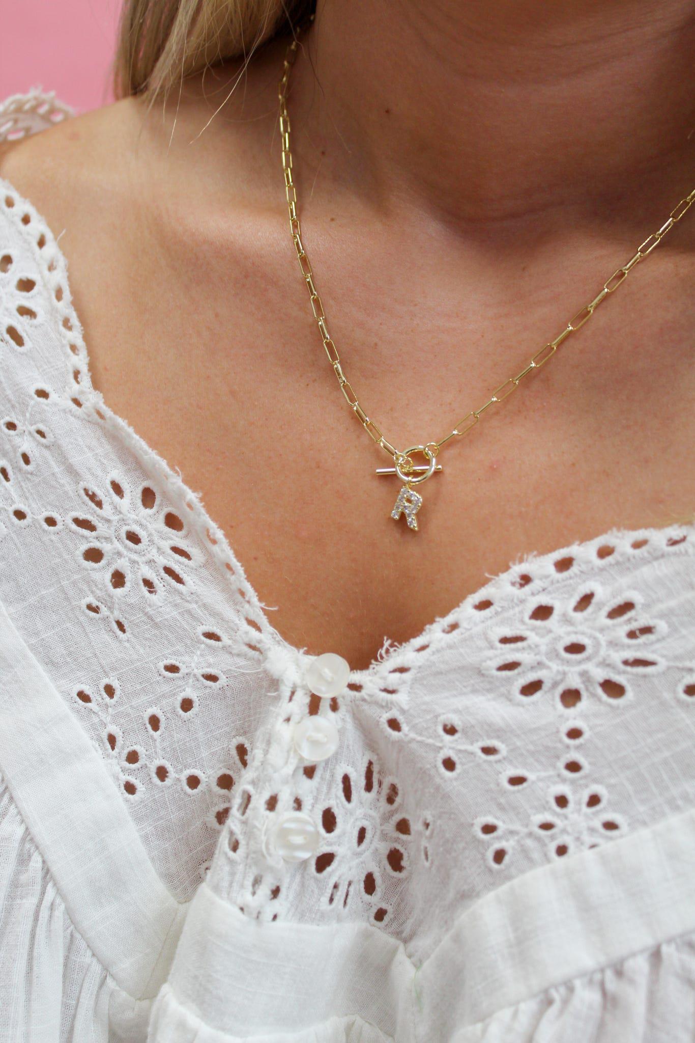 Sparkle Mini Toggle Initial Necklace