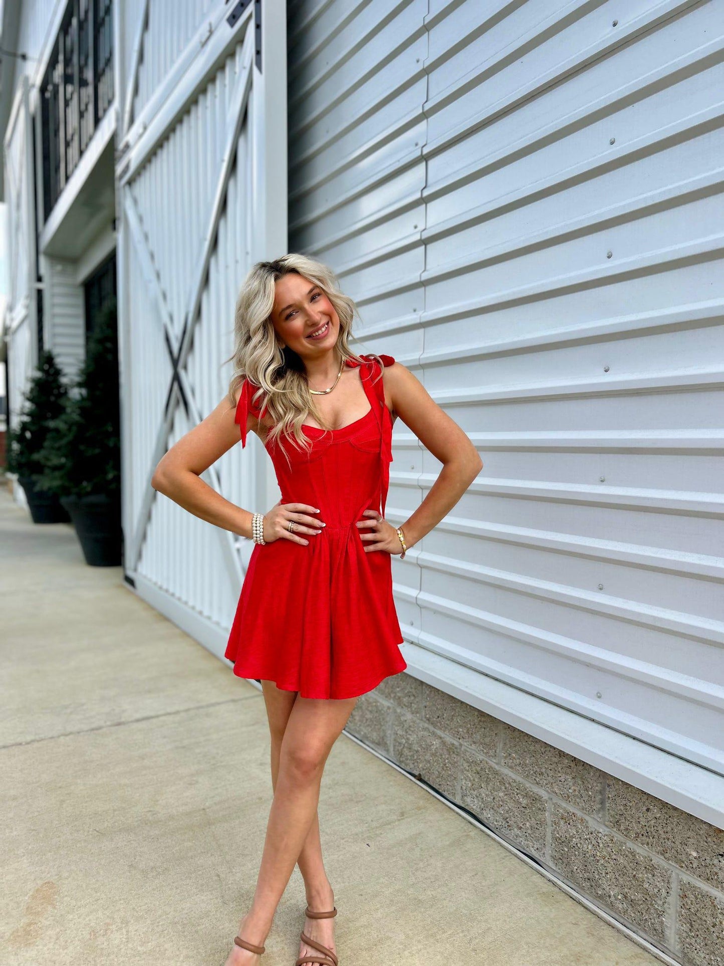 Tie Sleeve Corset Shape Mini Dress