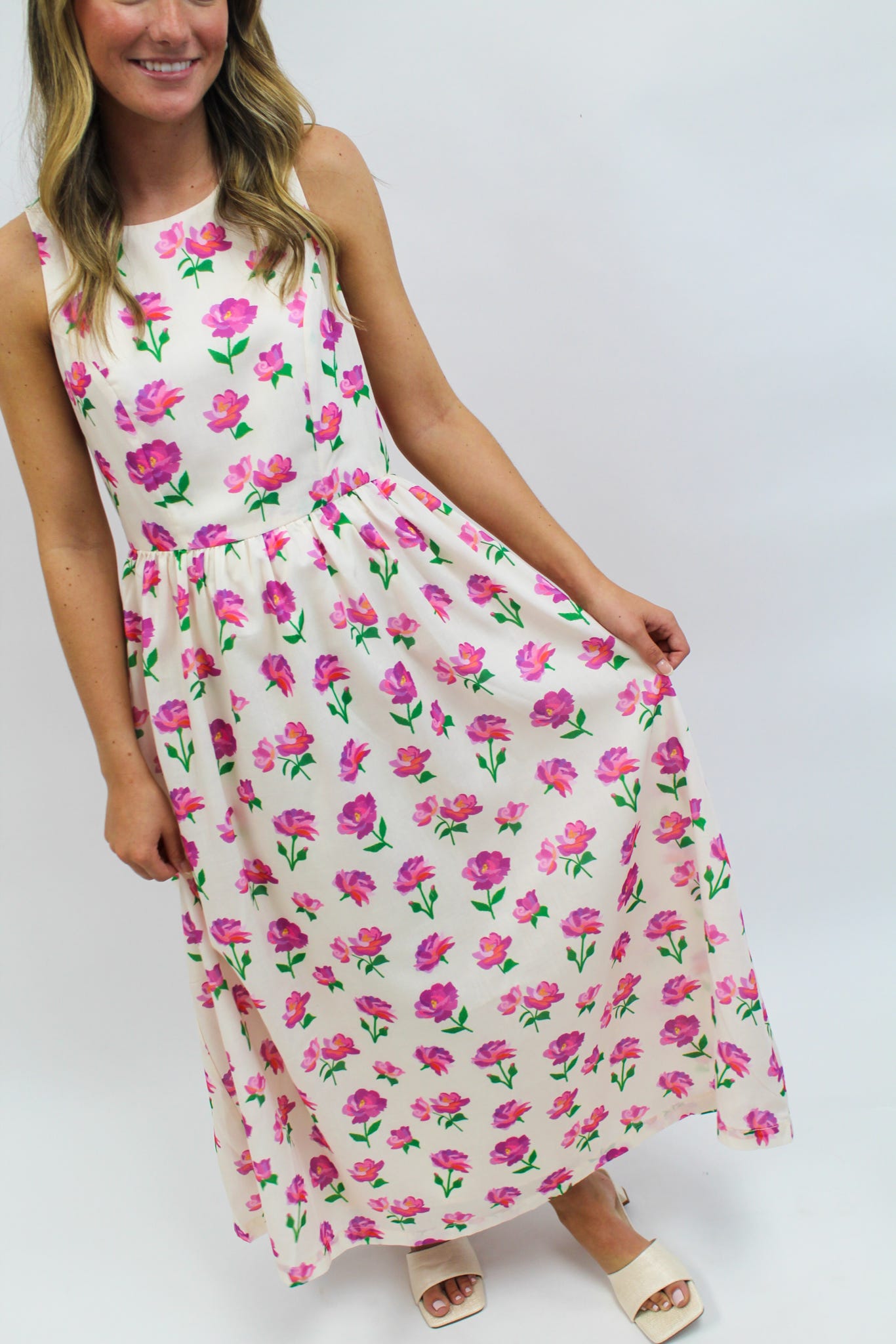 Bella Cream Floral Midi Dress