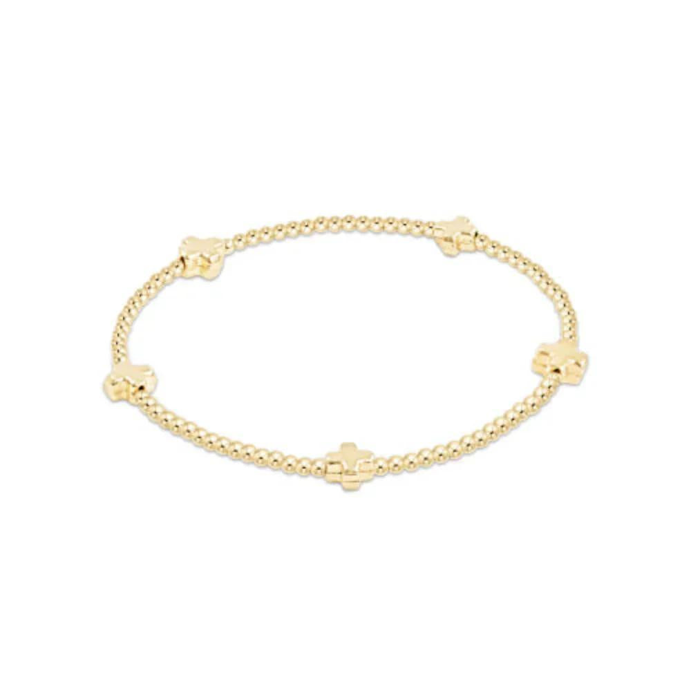 Signature Cross Small Gold Pattern 2mm Bead Bracelet- Gold