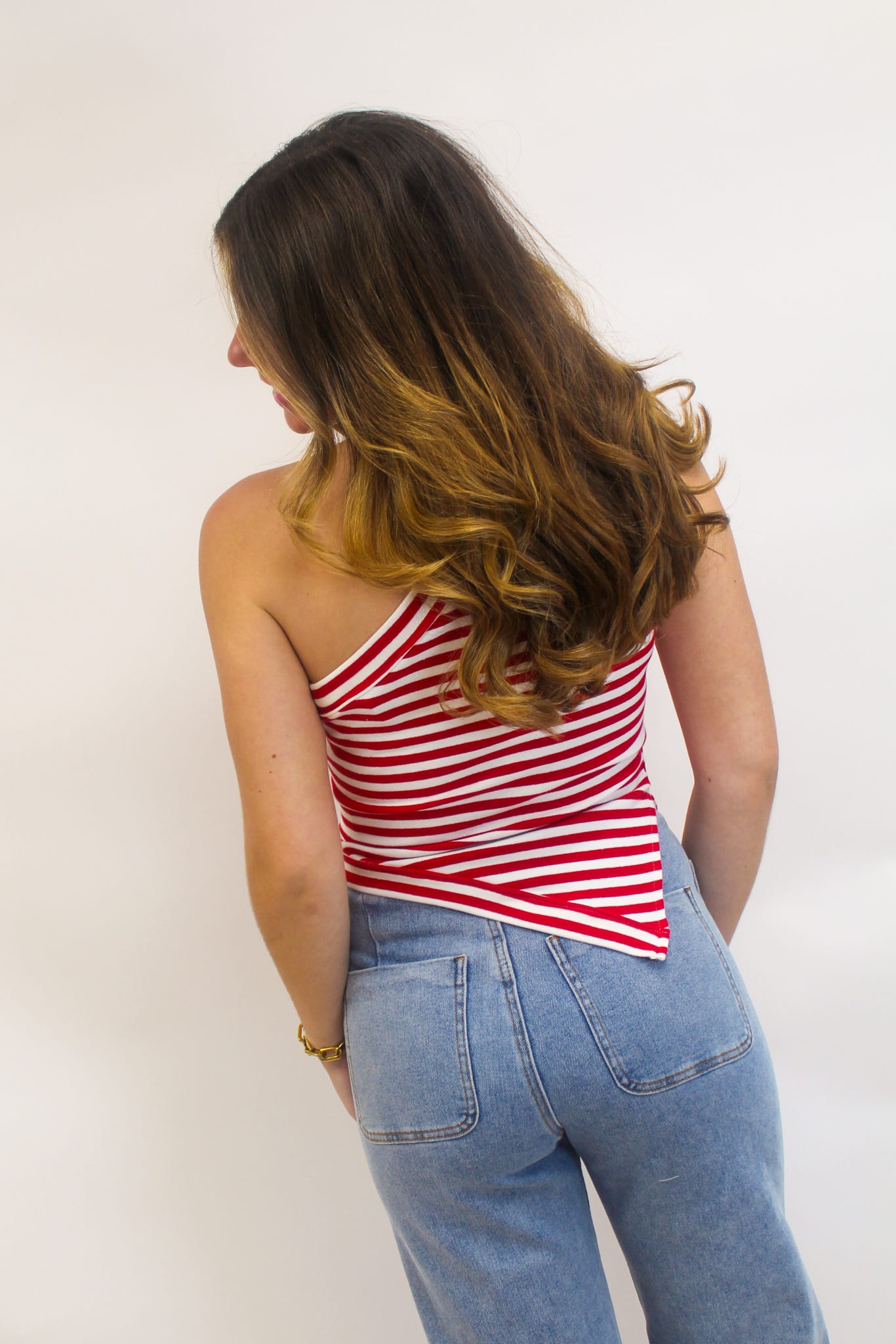 Statement Stripe One-Shoulder Top - Red