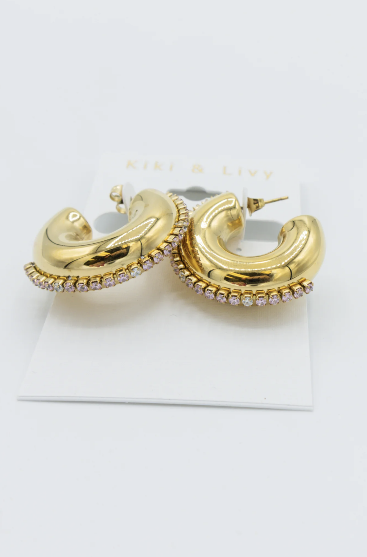 Single Rhinestone Thick Hoops