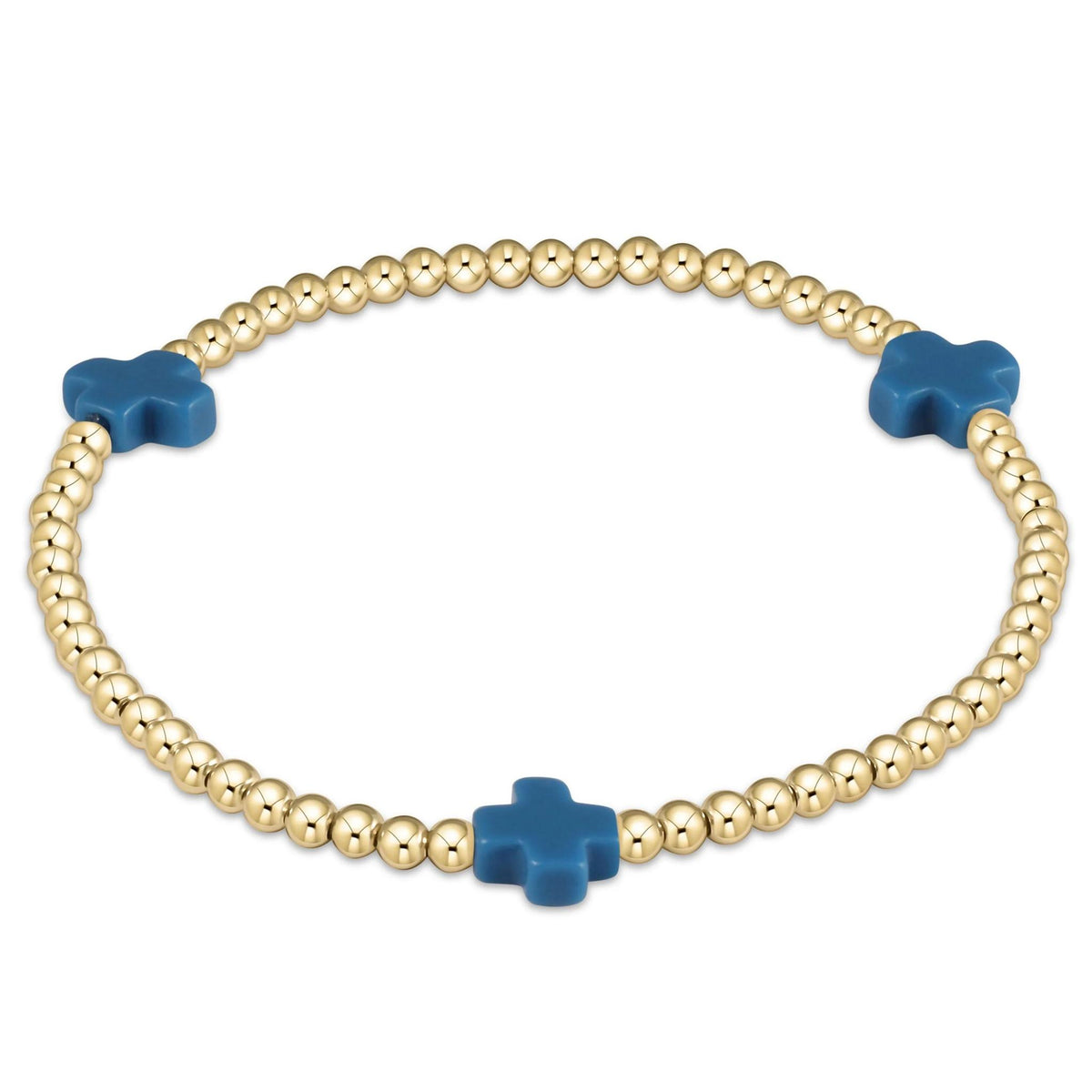Signature Cross 3mm Gold Bracelet - Cobalt