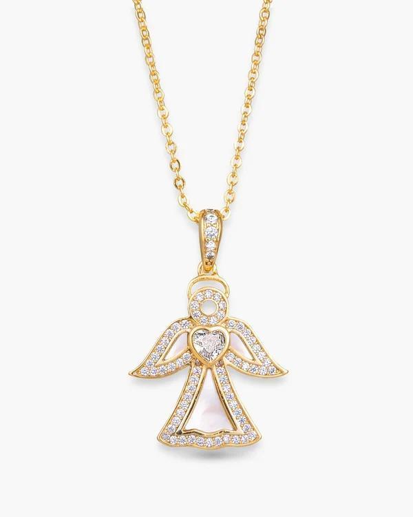 Gold CZ Mother of Pearl Angel Necklace