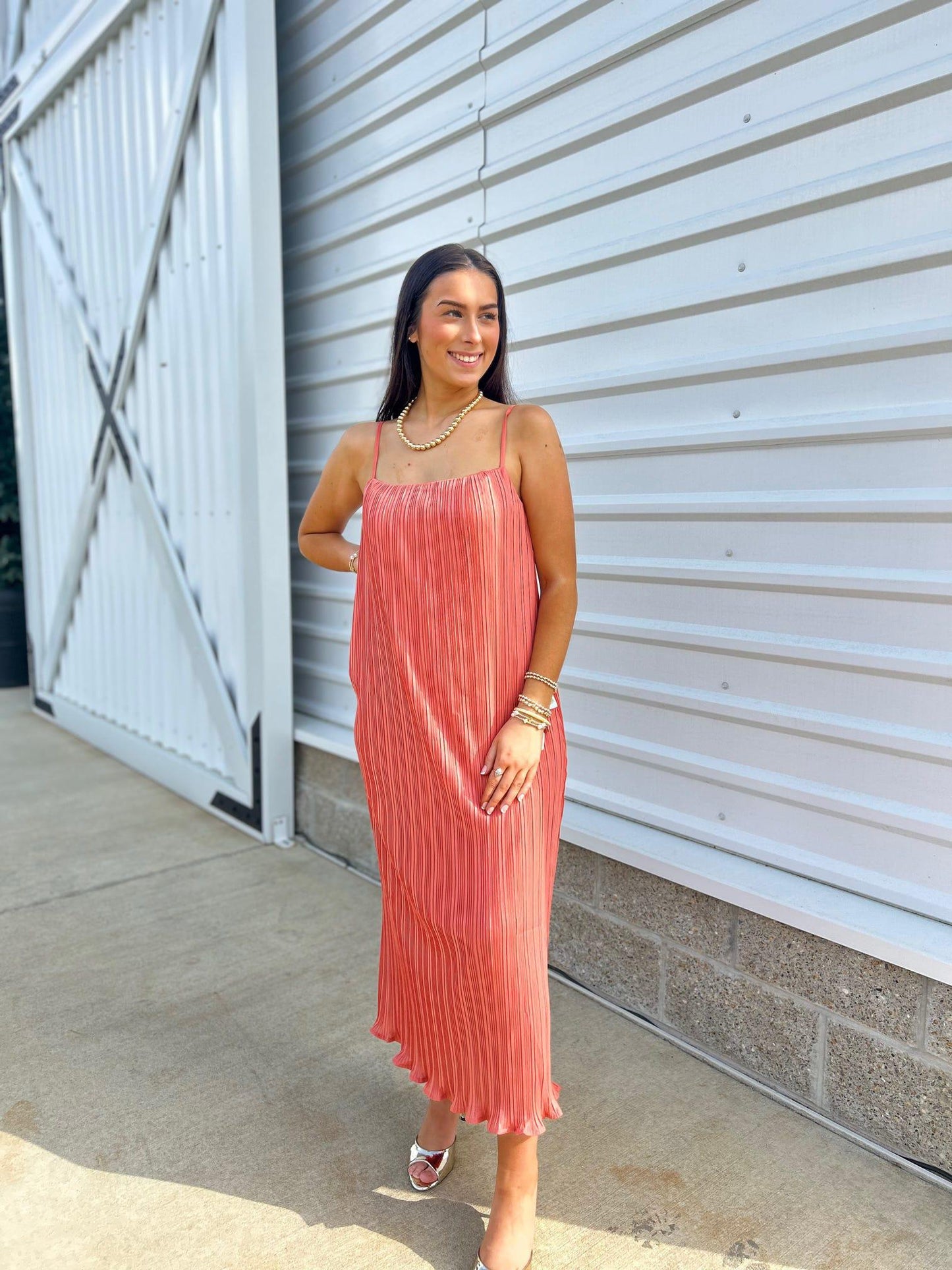Pleated Cami Midi Dress