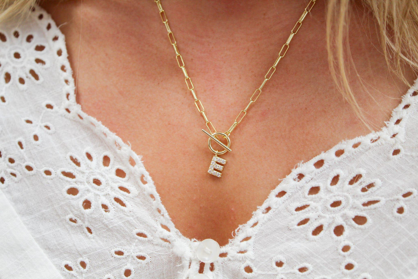 Sparkle Mini Toggle Initial Necklace