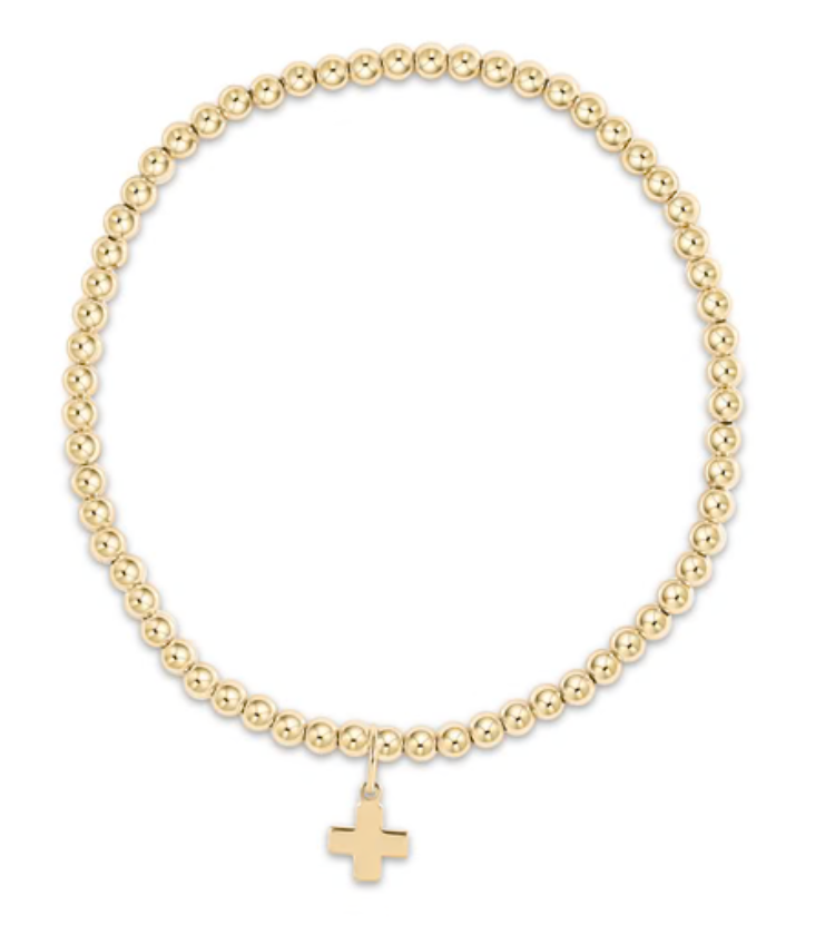 enewton Extends - Classic Gold 3mm Bead Bracelet - Signature Cross Gold Charm