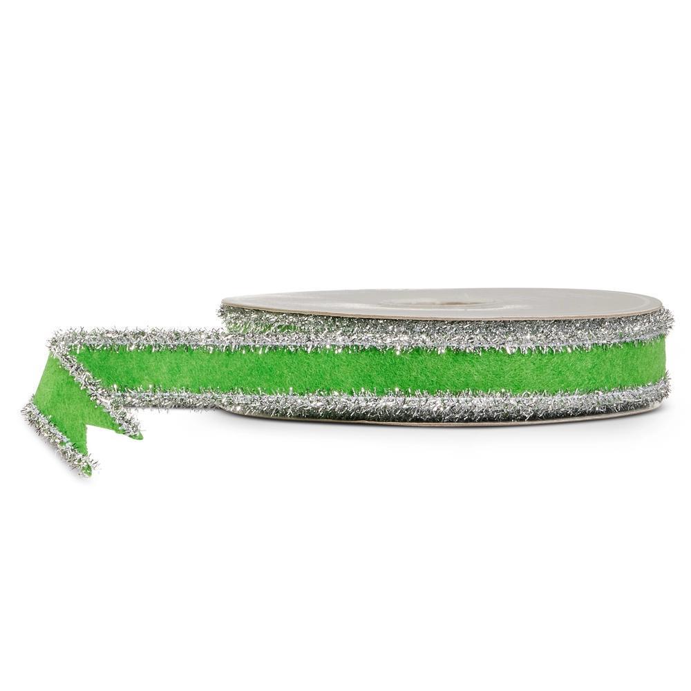 Green and Silver Tinsel Wired Ribbon