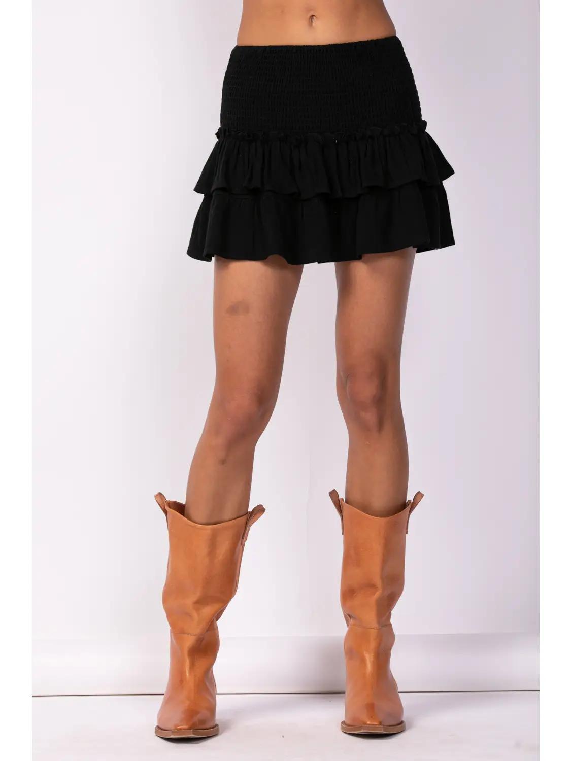 Smocked Waist Double Layered Mini Skirt