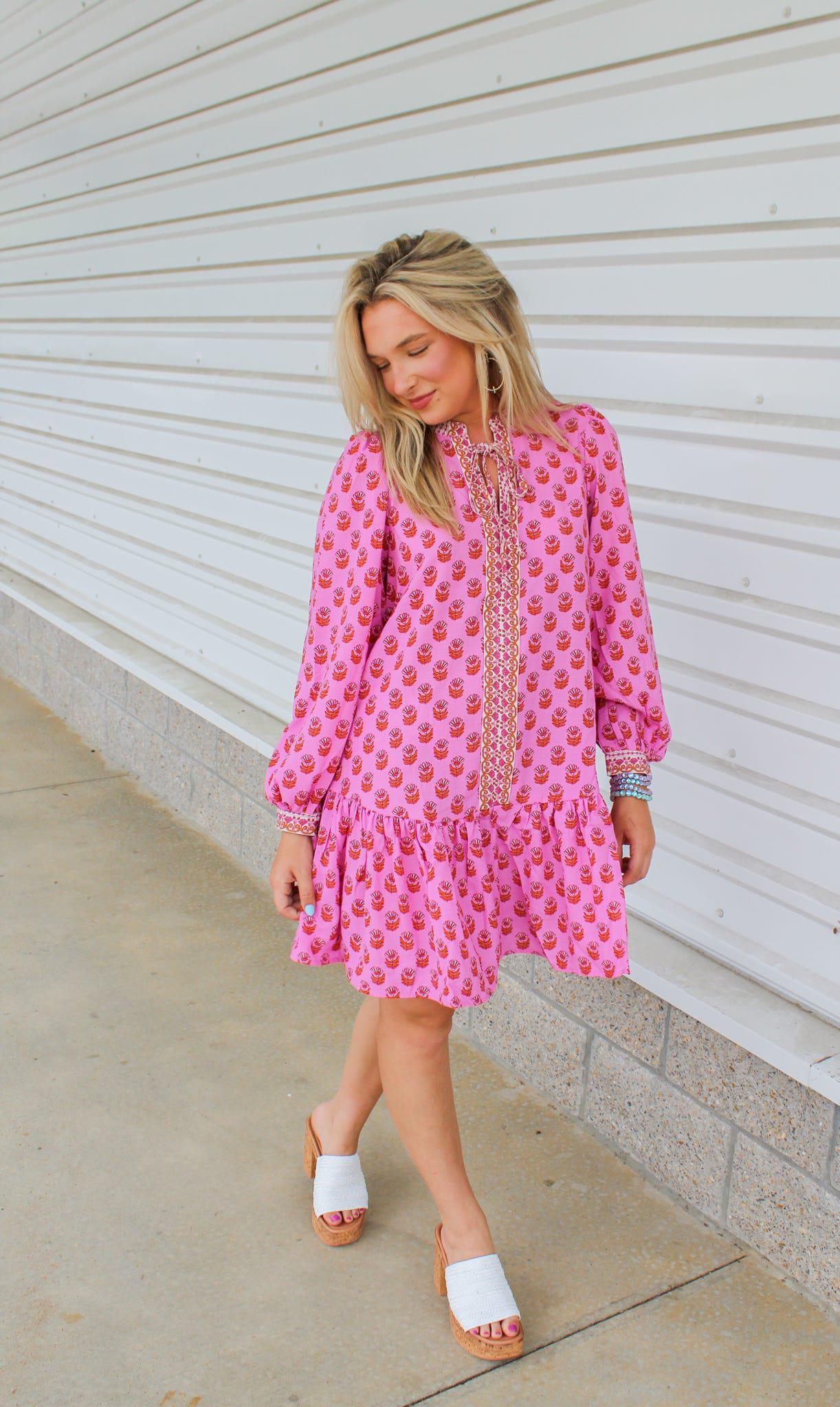 Natasha Floral Foulard Dress- Pink