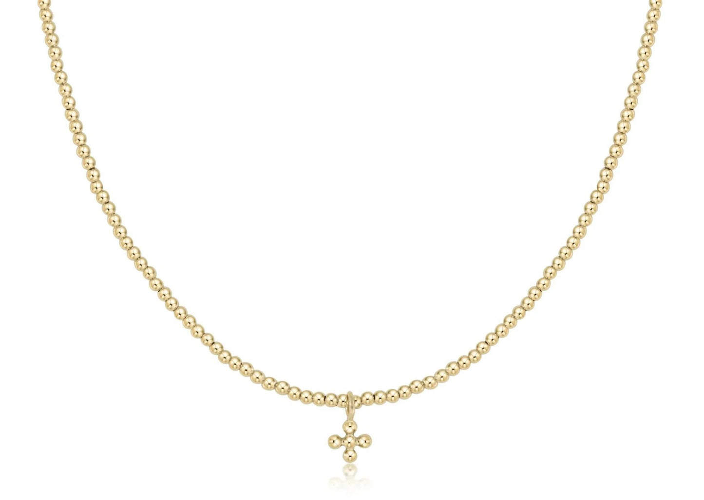 17" Choker Classic Gold 2mm Bead - Classic Beaded Signature Cross Small Gold Charm