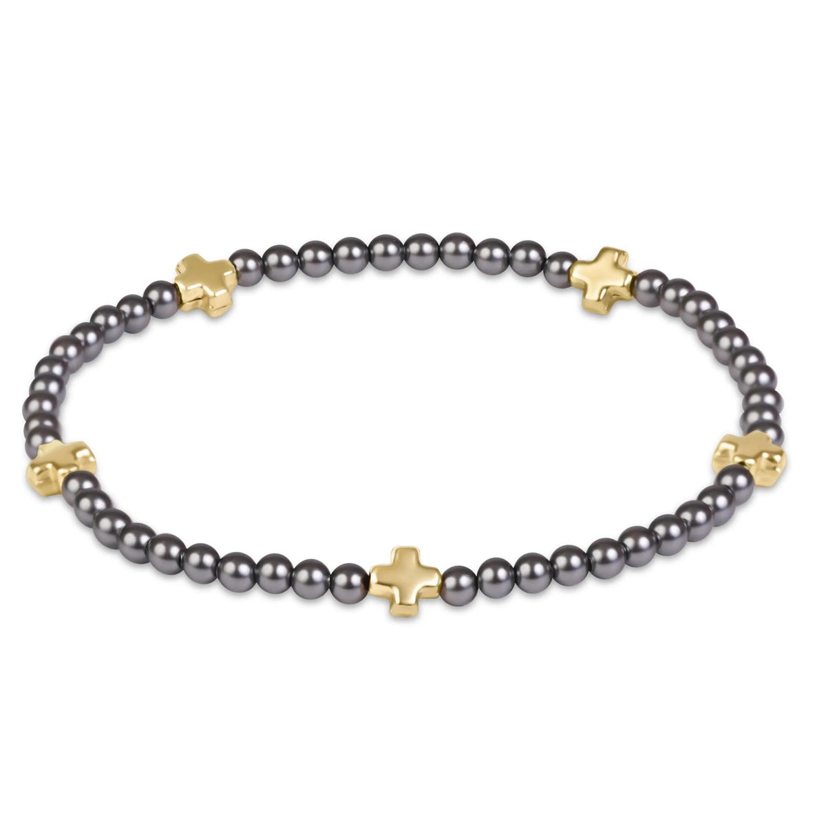 Signature Cross Small 3mm Pearl Dark Grey Bracelet - Gold