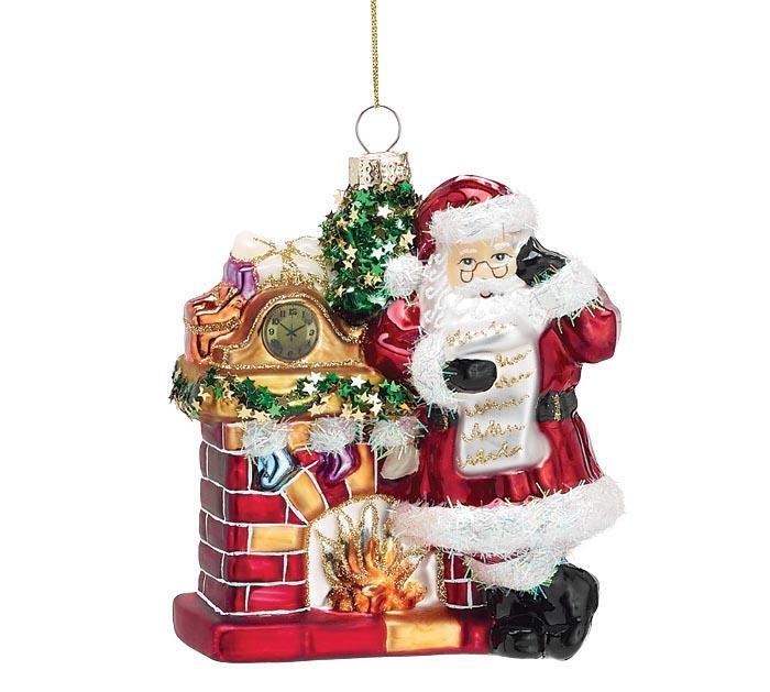 Santa Beside Fireplace Ornament