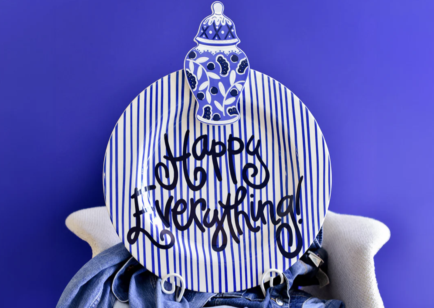 HEV Indigo Skinny Stripe Big Round Platter
