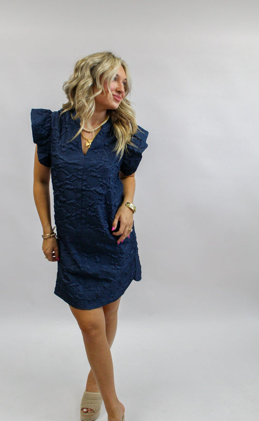 Millie Flutter Sleeve Textured Dress