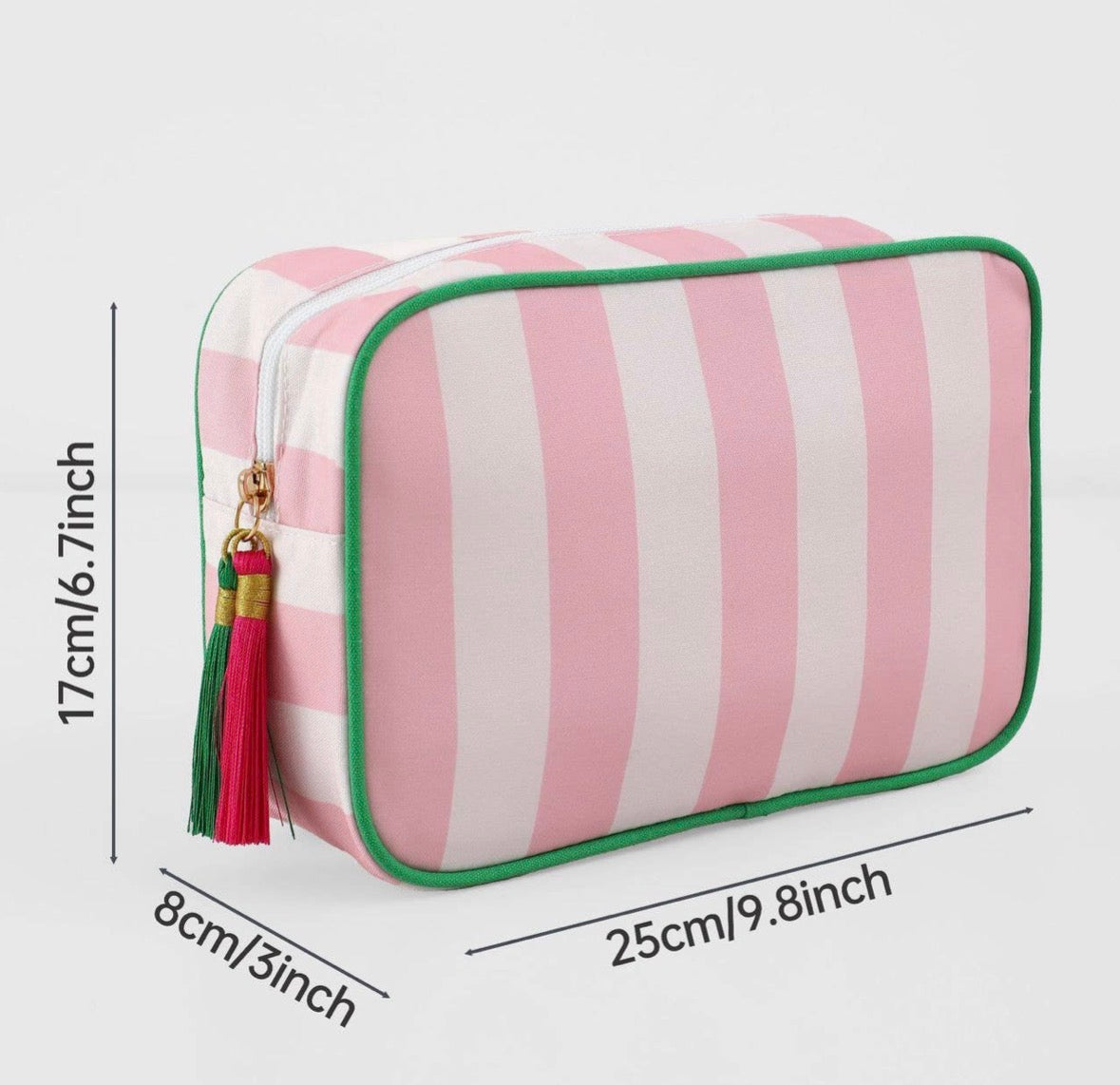 Color-Blocked Striped Cosmetic/Makeup Bag w/ Tassel