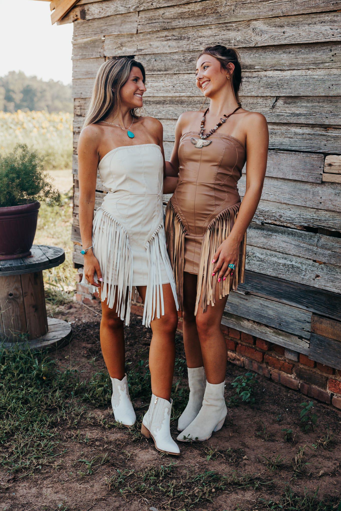 Faux Leather Western Side Fringe Silver Zip Up