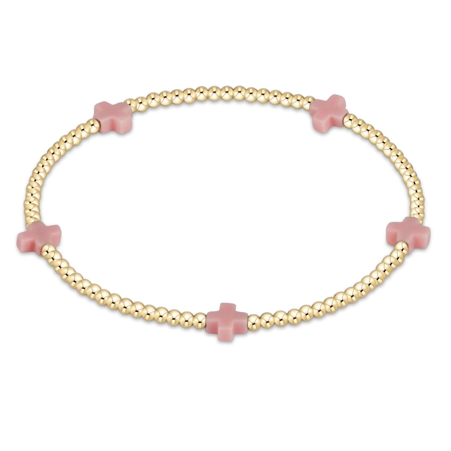 Egirl Signature Cross Small Gold Pattern 2mm Bead Bracelet- Pink