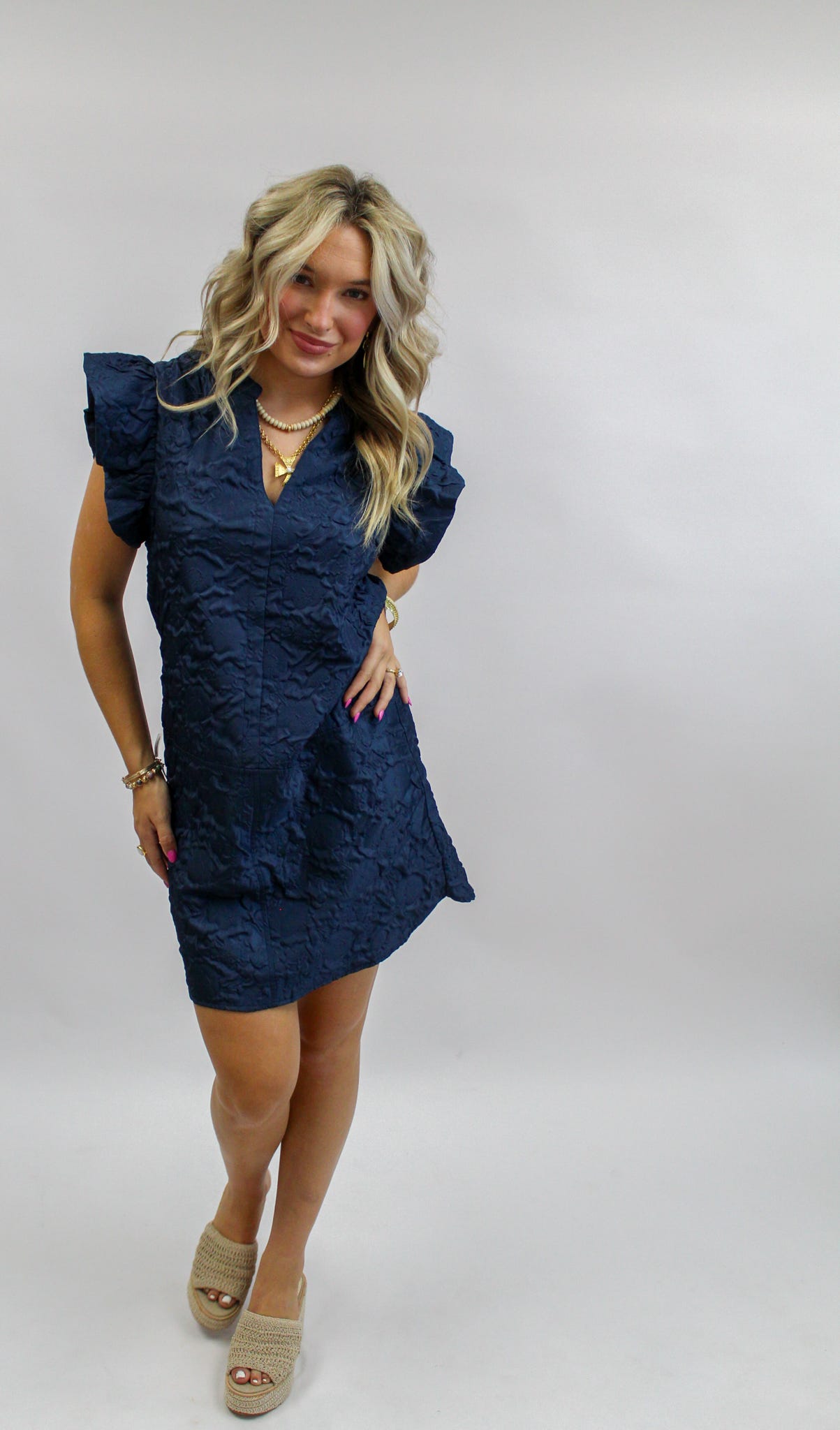 Millie Flutter Sleeve Textured Dress