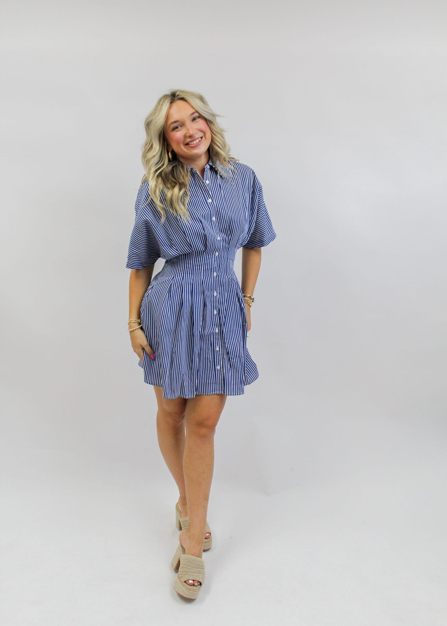 Summer Stripped Pleated Mini Dress