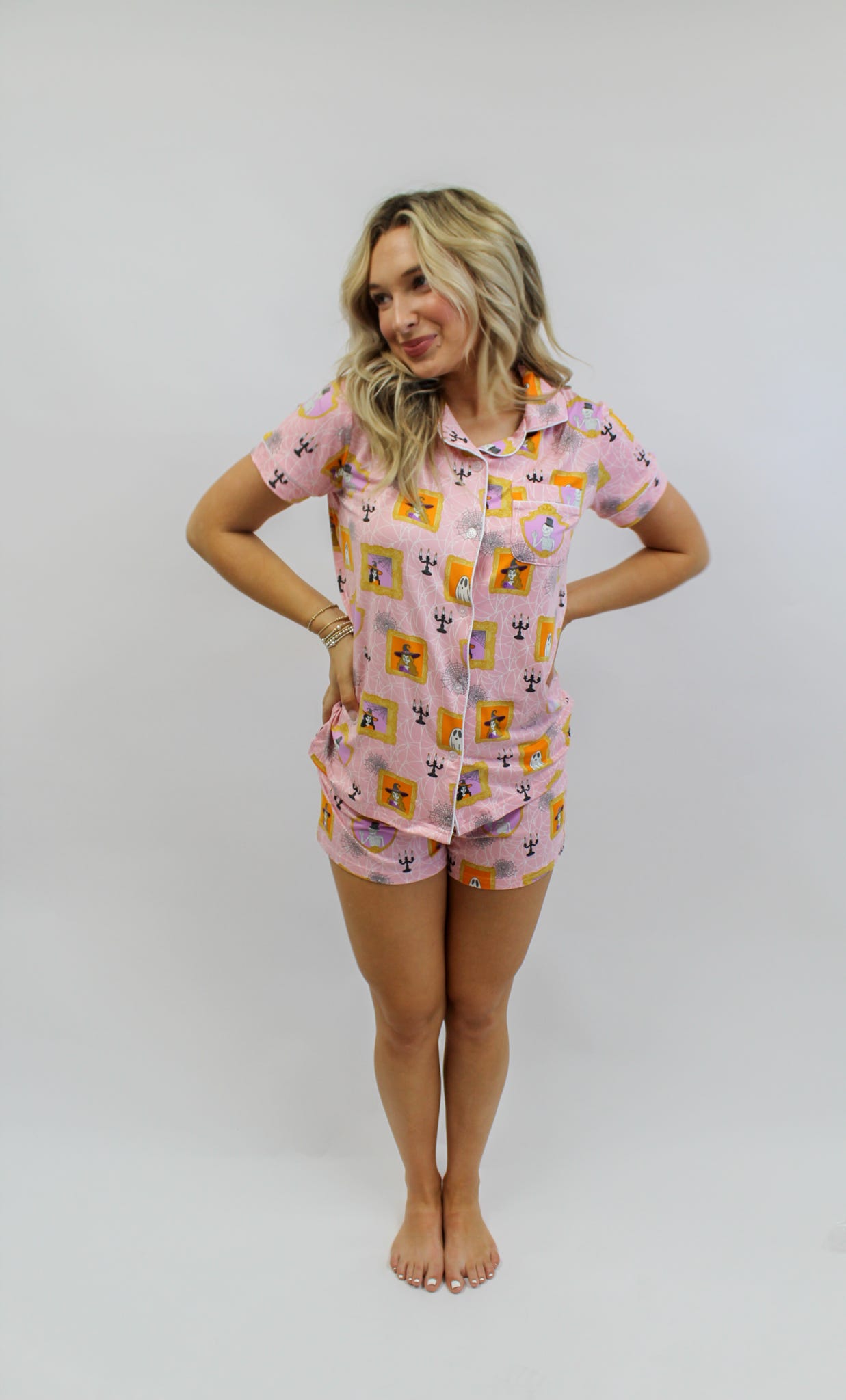 Gilded Ghouls Short Sleeve Button Up Sleep Shirt