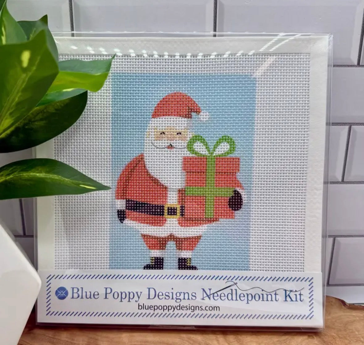 Christmas Santa Needlepoint Kit (holding present) | default - #NP88-HOL-004