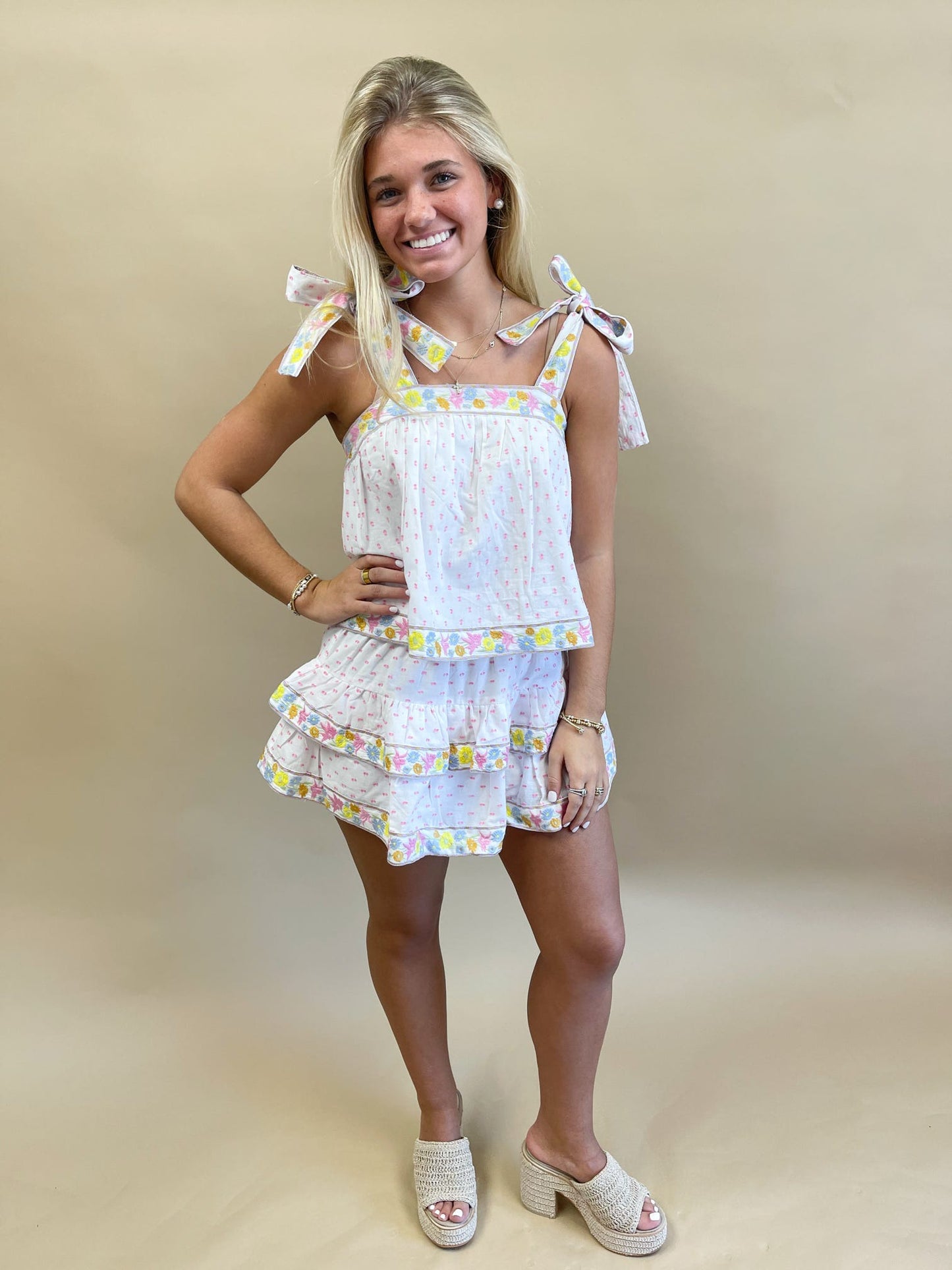 Luca Embroidred Top Floral Pastel
